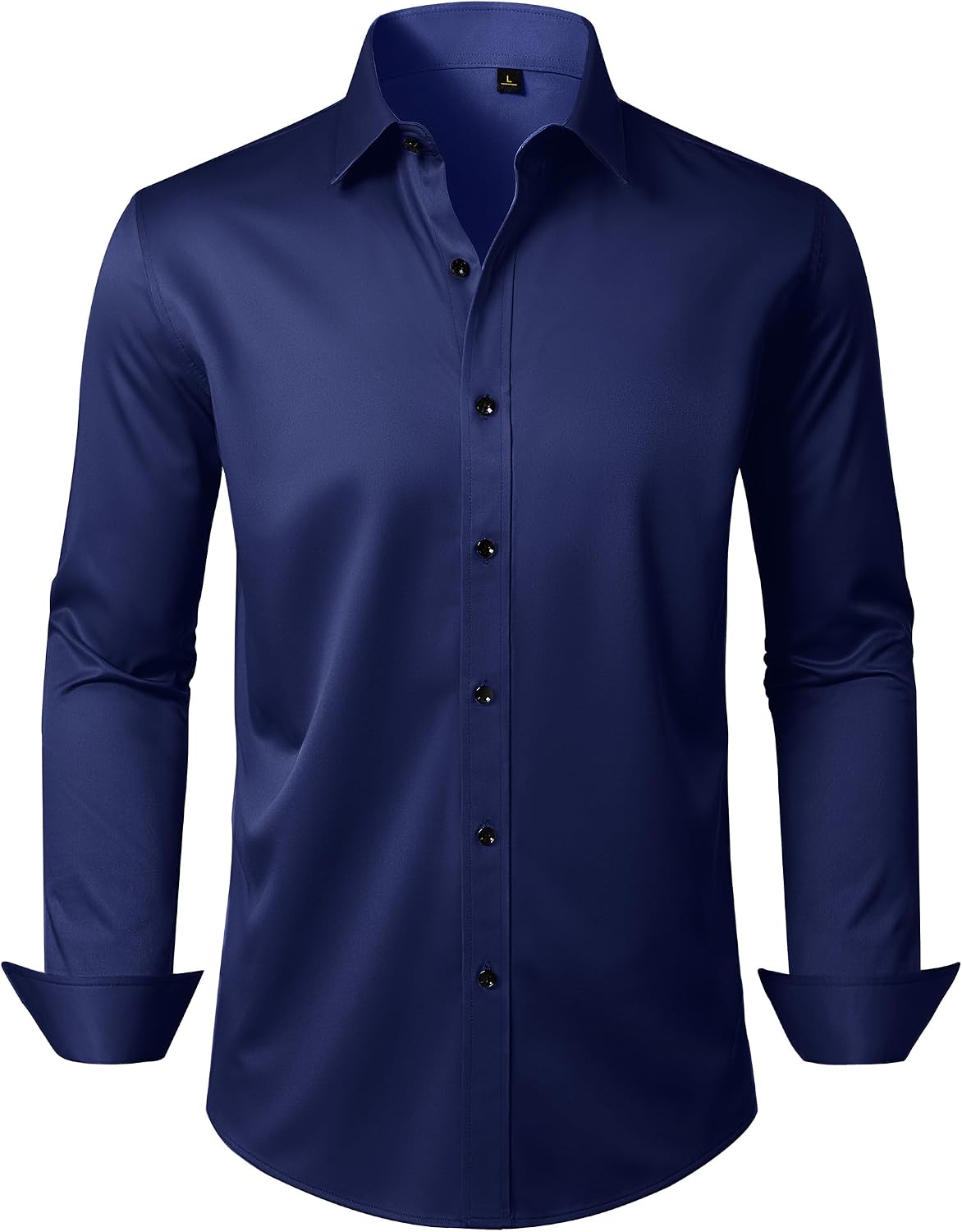 Mens Dress Shirt Long Sleeve Wrinkle Free Stretch Button Down Shirts Navy Blue