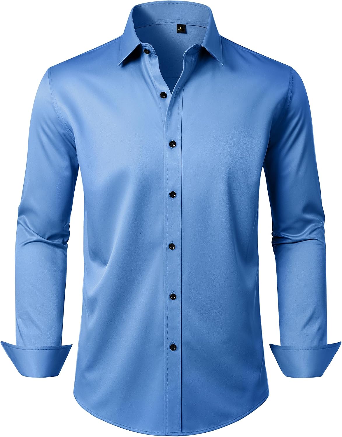 Mens Dress Shirt Long Sleeve Wrinkle Free Stretch Button Down Shirts Classic Blue