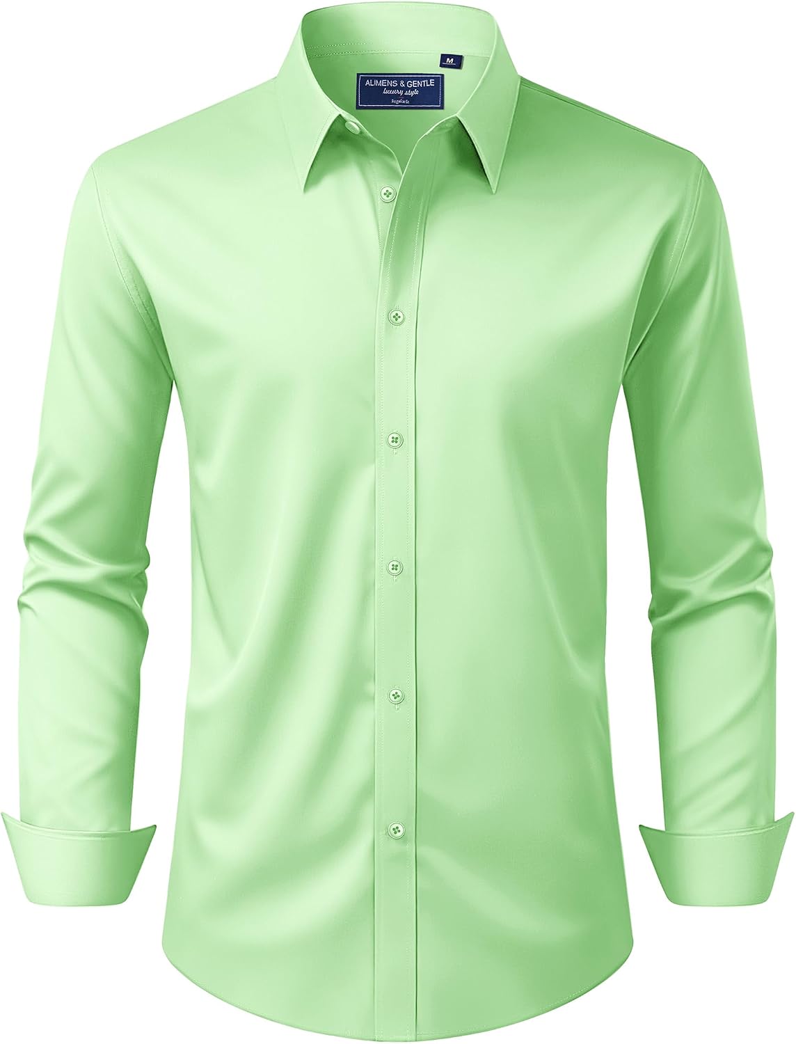 Alimens & Gentle Men's Dress Shirt Regular Fit Stretch Stain Shield Long Sleeve Solid Business Wedding Button Down Shirts Mint Green