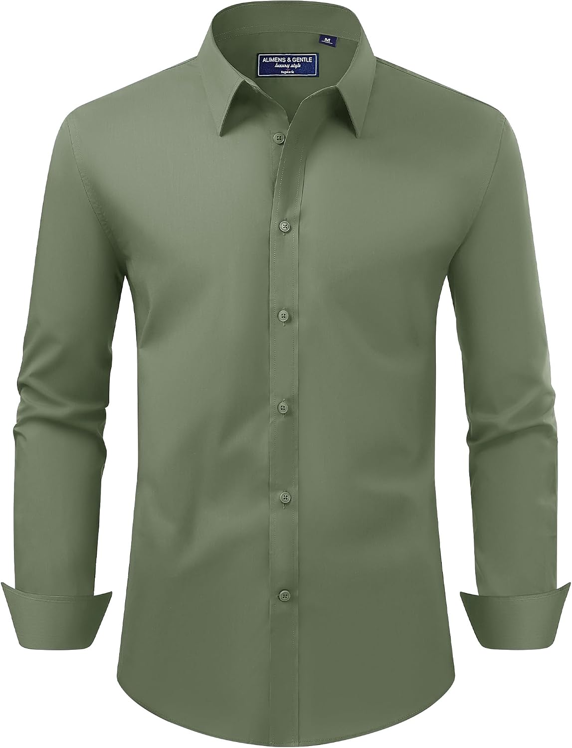 Alimens & Gentle Men's Dress Shirt Regular Fit Stretch Stain Shield Long Sleeve Solid Business Wedding Button Down Shirts Olive Green