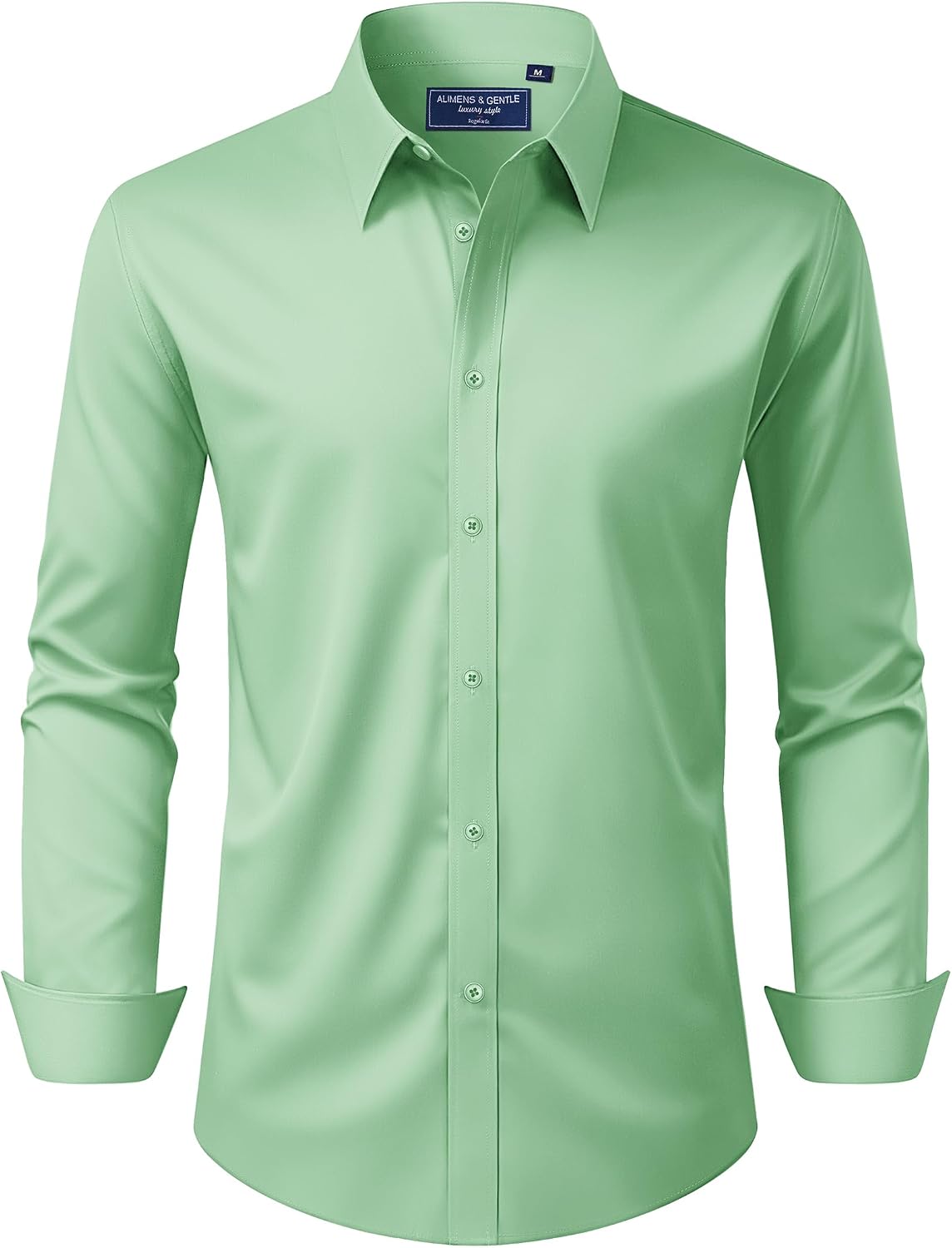 Alimens & Gentle Men's Dress Shirt Regular Fit Stretch Stain Shield Long Sleeve Solid Business Wedding Button Down Shirts Sage Green