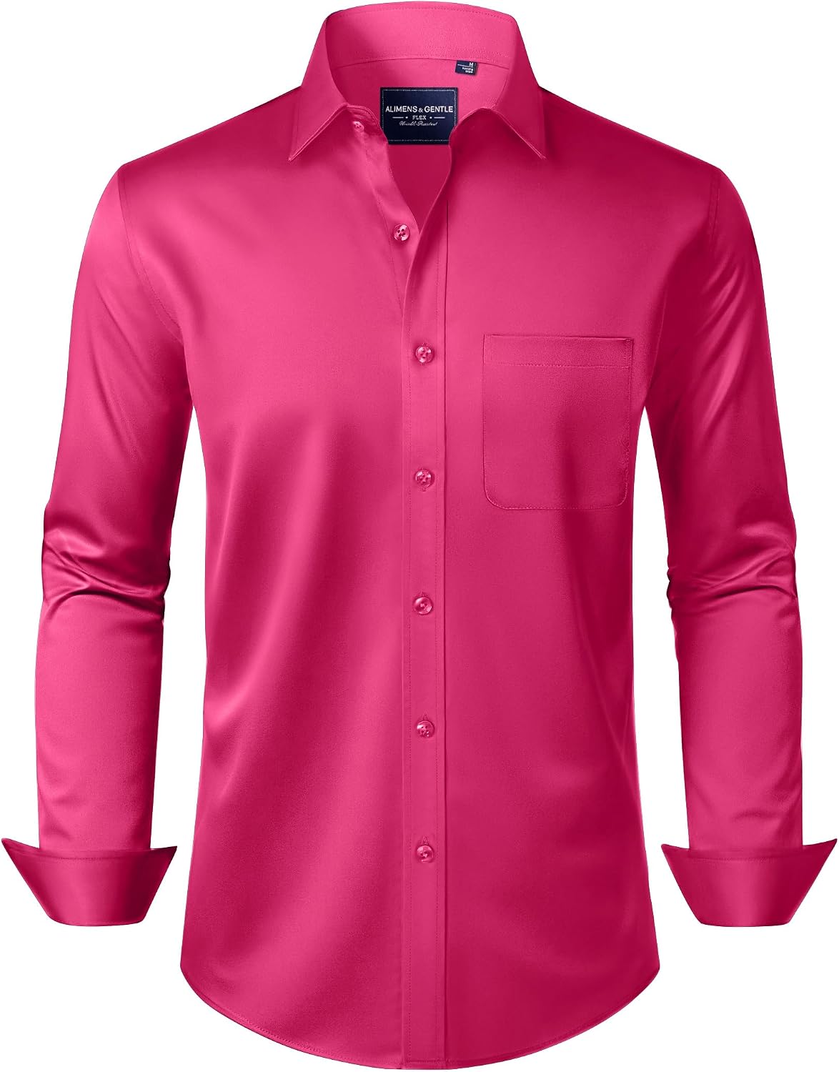 Alimens & Gentle Men's Dress Shirts Long Sleeve Wrinkle-Free Stretch Shirts Solid Formal Button Down Shirt with Pocket Rosy