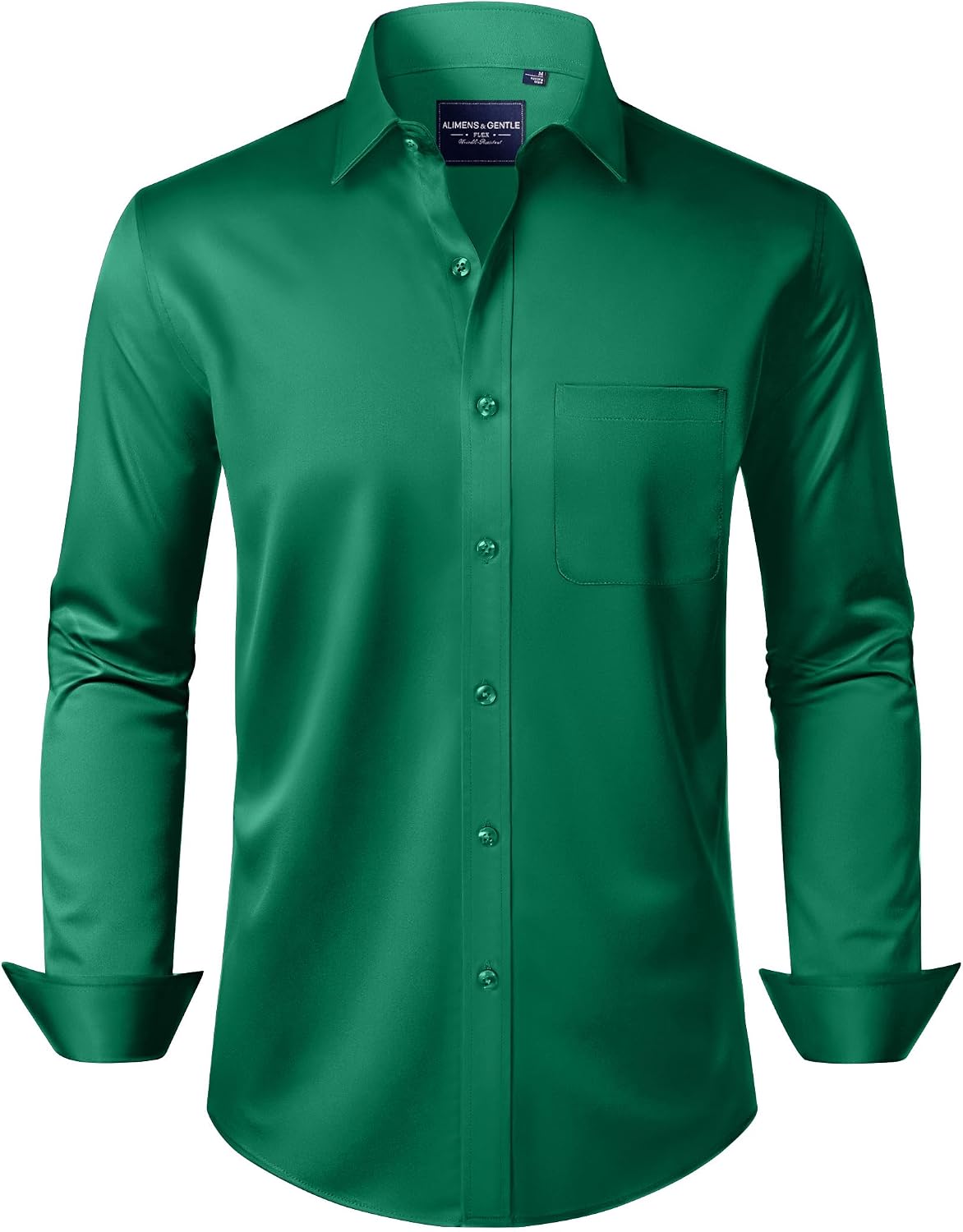 Alimens & Gentle Men's Dress Shirts Long Sleeve Wrinkle-Free Stretch Shirts Solid Formal Button Down Shirt with Pocket Green