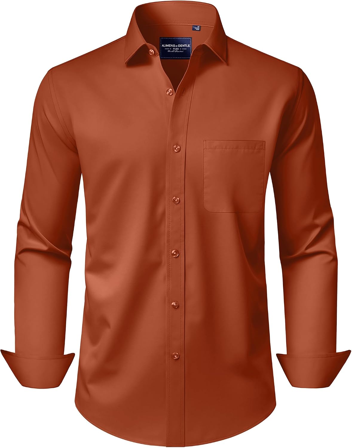 Alimens & Gentle Men's Dress Shirts Long Sleeve Wrinkle-Free Stretch Shirts Solid Formal Button Down Shirt with Pocket Burnt /Orange