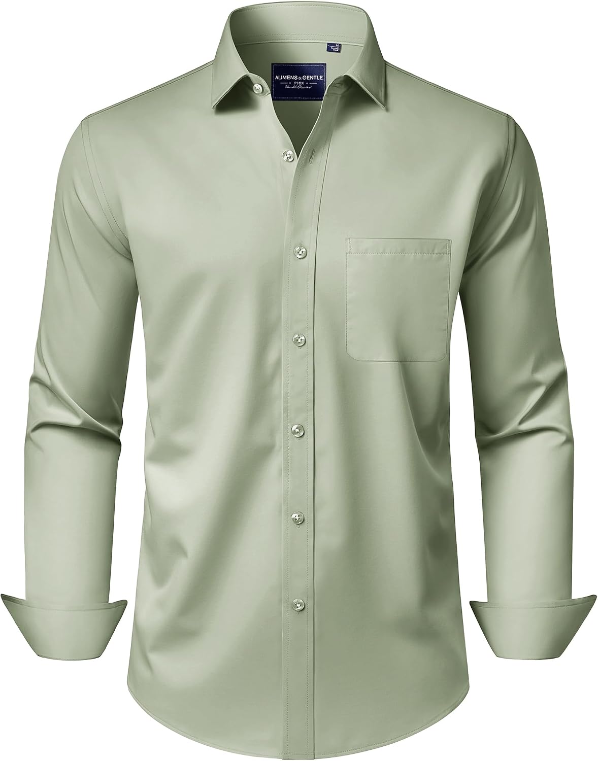 Alimens & Gentle Men's Dress Shirts Long Sleeve Wrinkle-Free Stretch Shirts Solid Formal Button Down Shirt with Pocket Sage Green