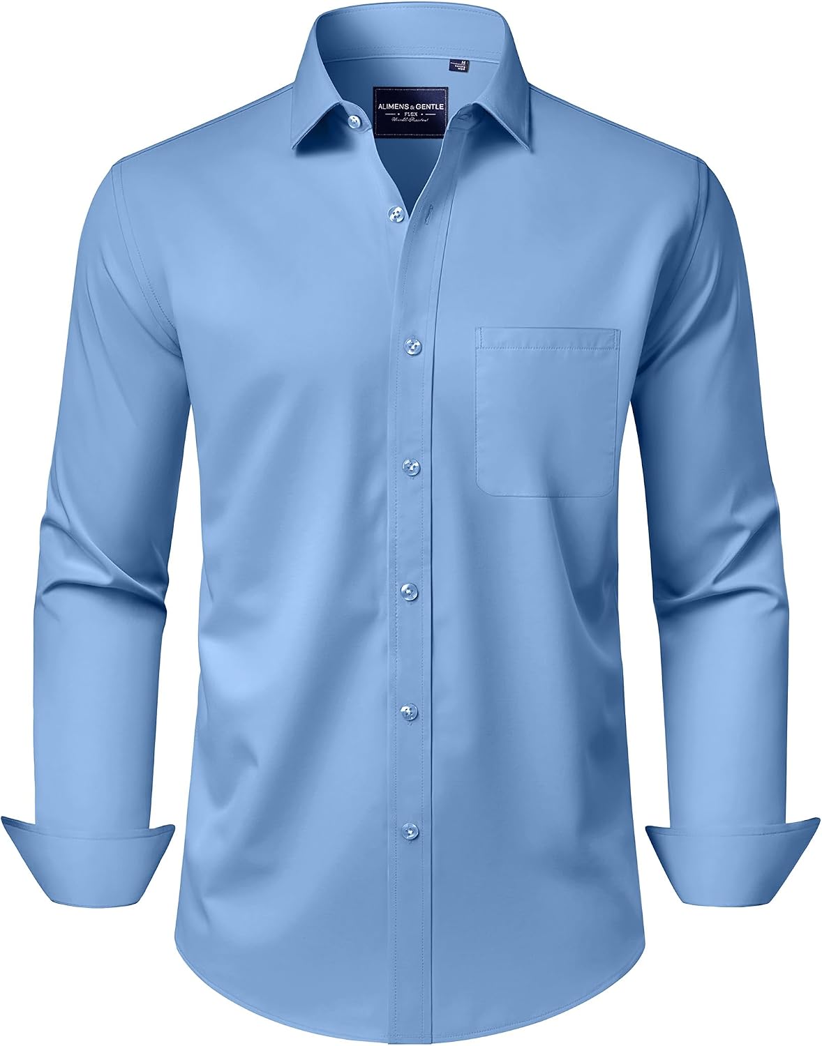 Alimens & Gentle Men's Dress Shirts Long Sleeve Wrinkle-Free Stretch Shirts Solid Formal Button Down Shirt with Pocket Misty /Blue