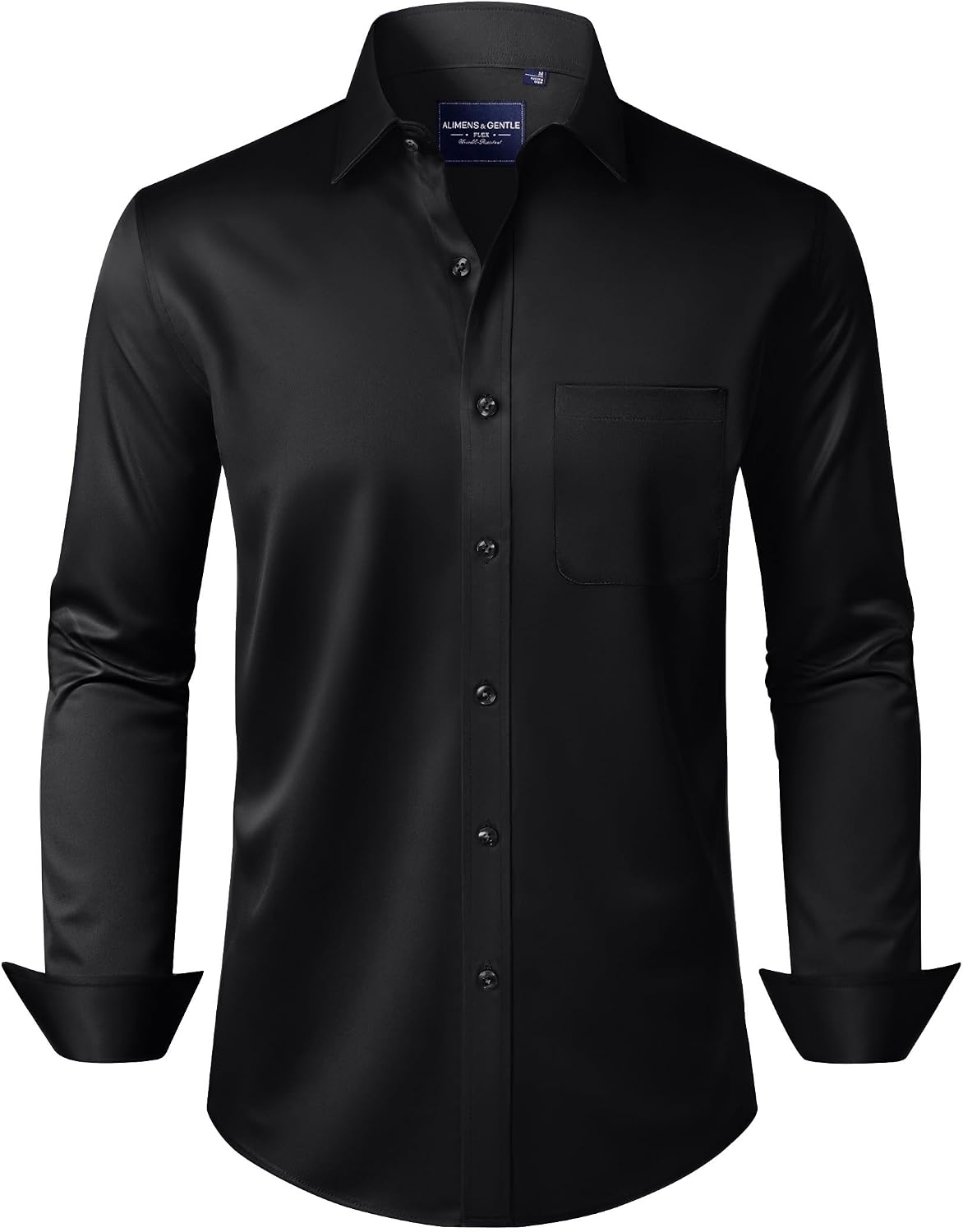 Alimens & Gentle Men's Dress Shirts Long Sleeve Wrinkle-Free Stretch Shirts Solid Formal Button Down Shirt with Pocket Black