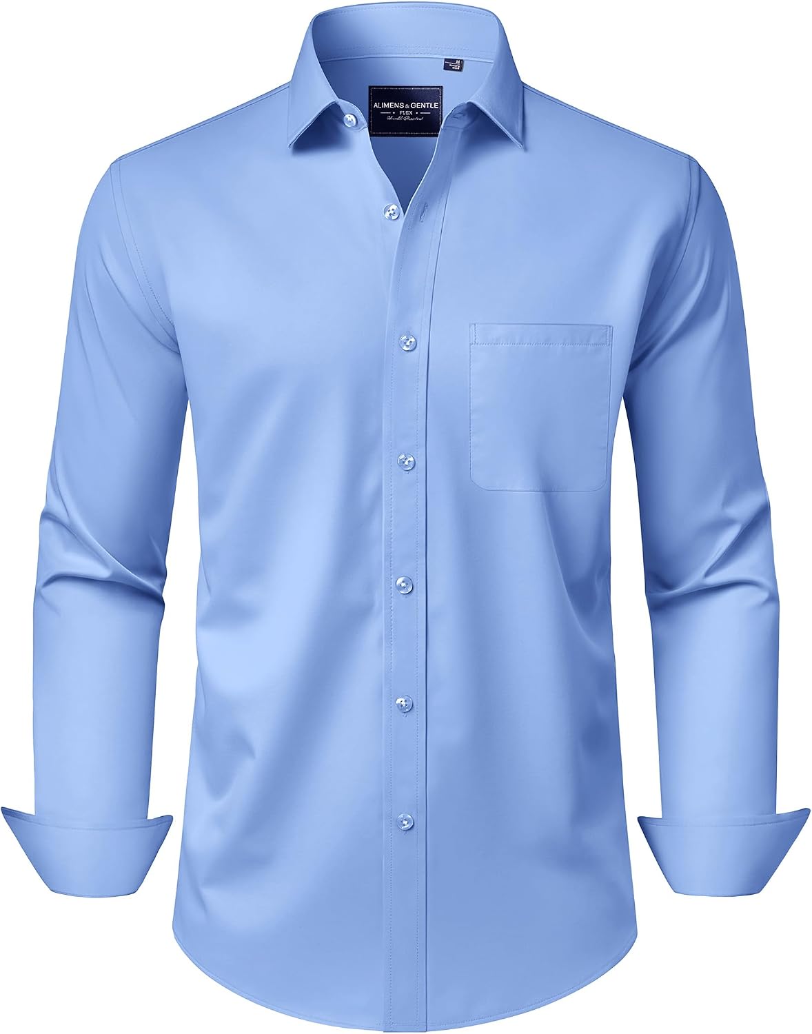 Alimens & Gentle Men's Dress Shirts Long Sleeve Wrinkle-Free Stretch Shirts Solid Formal Button Down Shirt with Pocket Blue