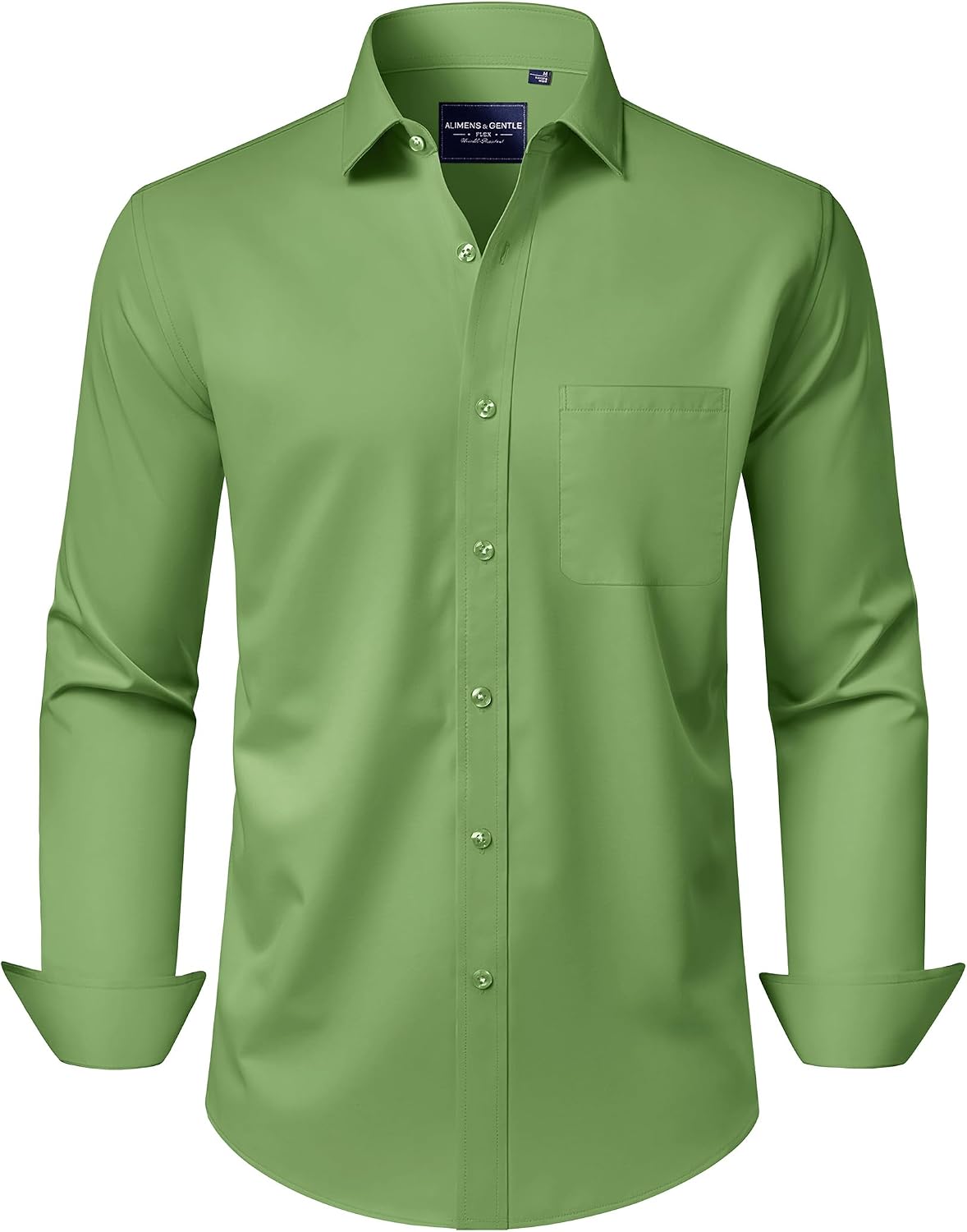 Alimens & Gentle Men's Dress Shirts Long Sleeve Wrinkle-Free Stretch Shirts Solid Formal Button Down Shirt with Pocket Bright Green