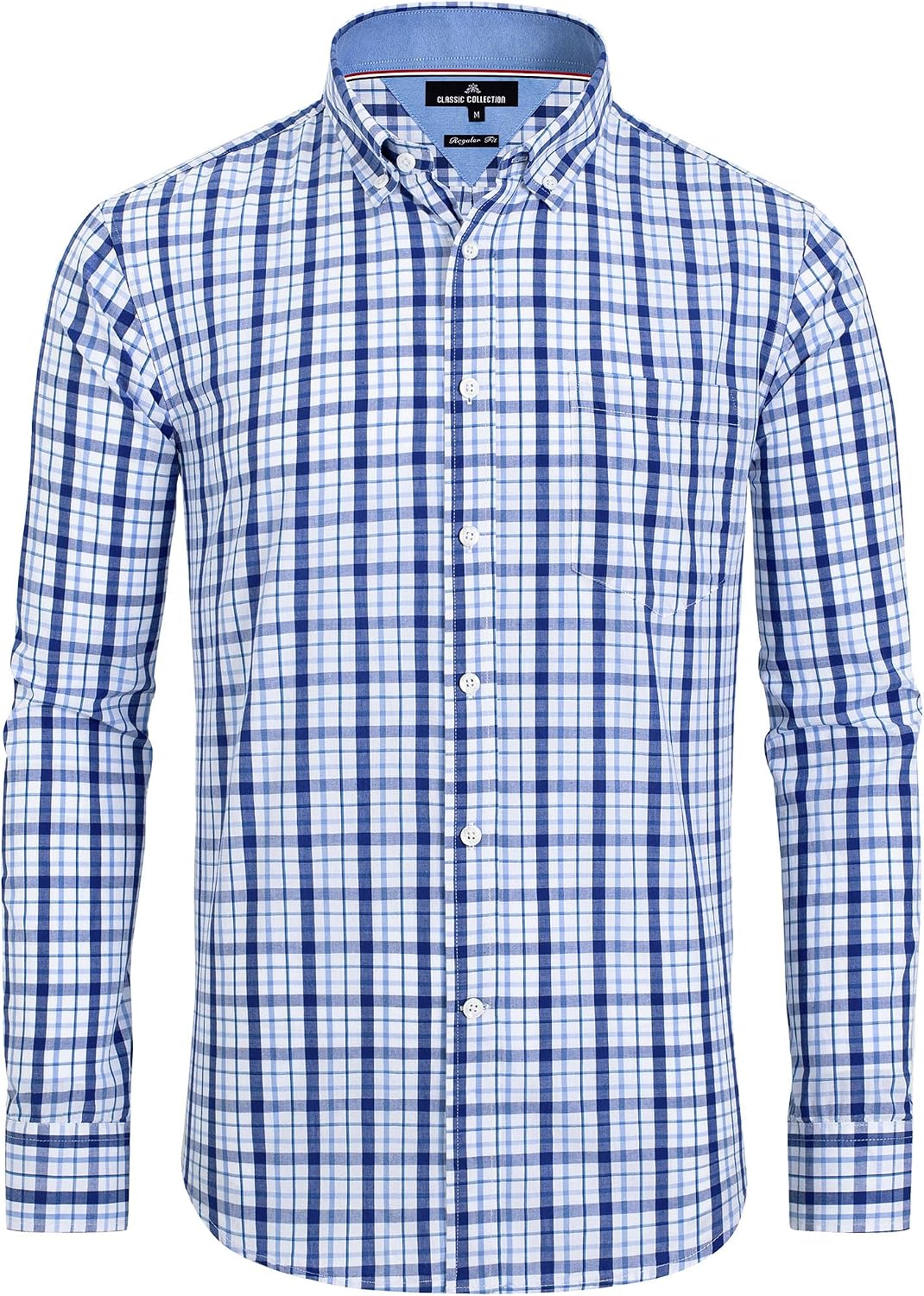 Alimens & Gentle Men's Plaid Button Down Shirts Cotton Long Sleeve Dress Shirts Regular Fit Gingham Shirts Blue Navy, Plaid 3