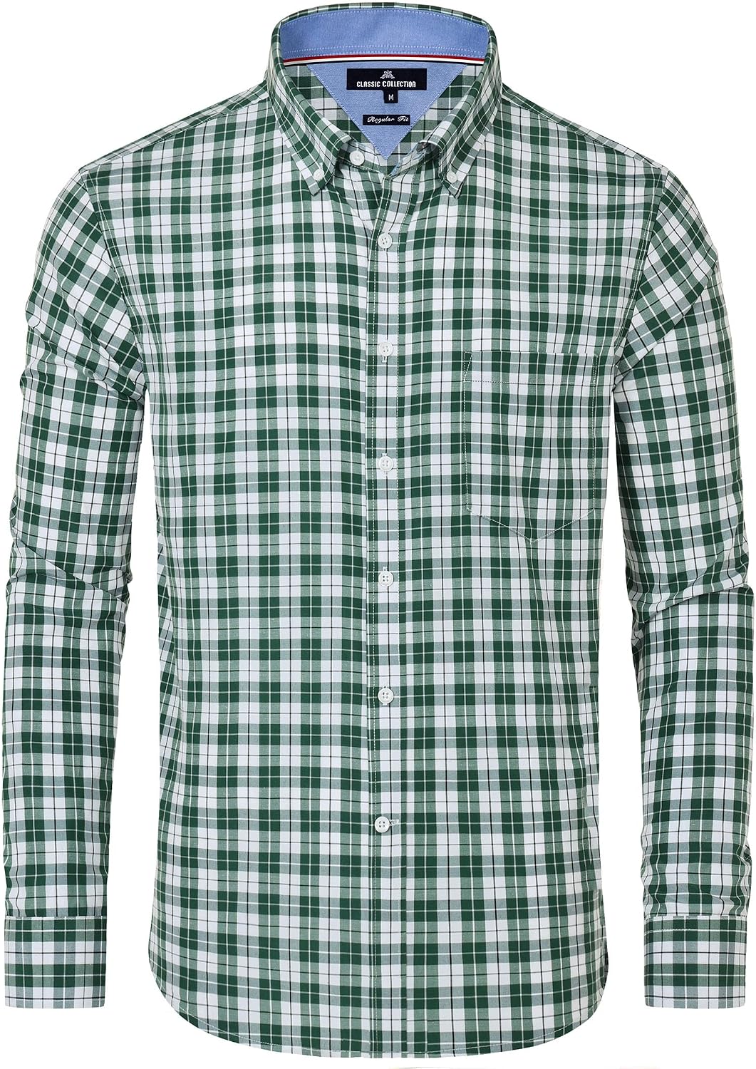 Alimens & Gentle Men's Plaid Button Down Shirts Cotton Long Sleeve Dress Shirts Regular Fit Gingham Shirts Green Plaid