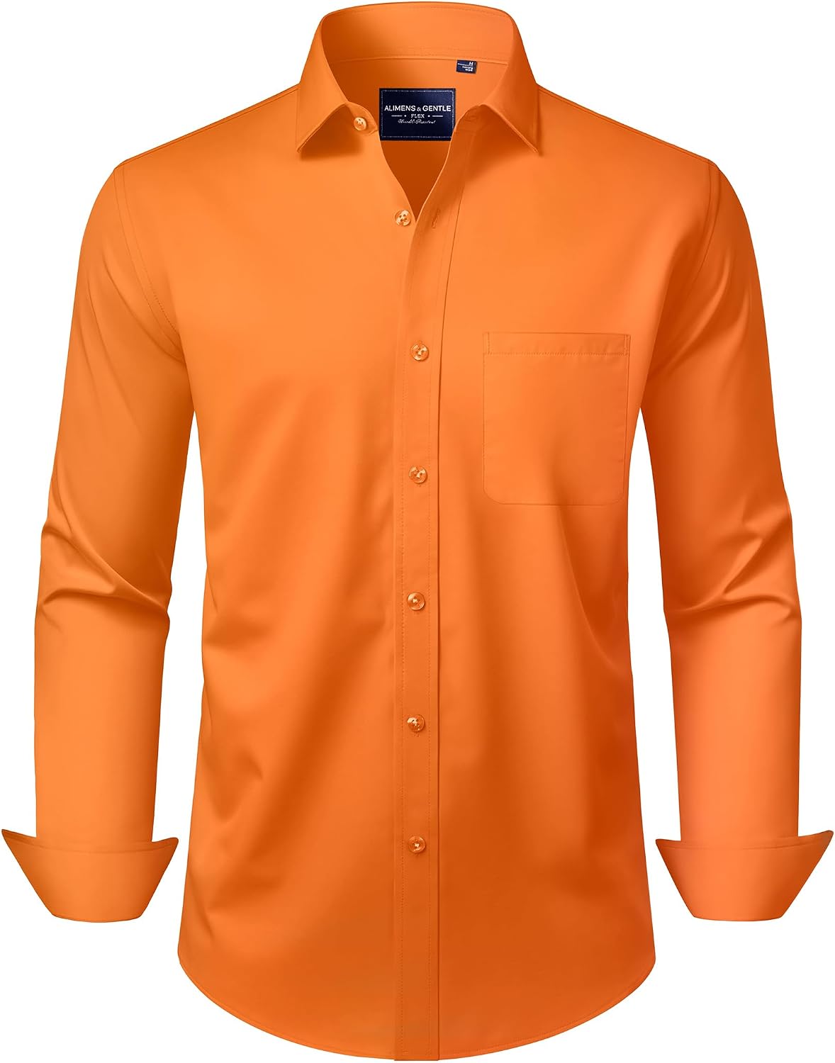Alimens & Gentle Men's Dress Shirts Long Sleeve Wrinkle-Free Stretch Shirts Solid Formal Button Down Shirt with Pocket Orange