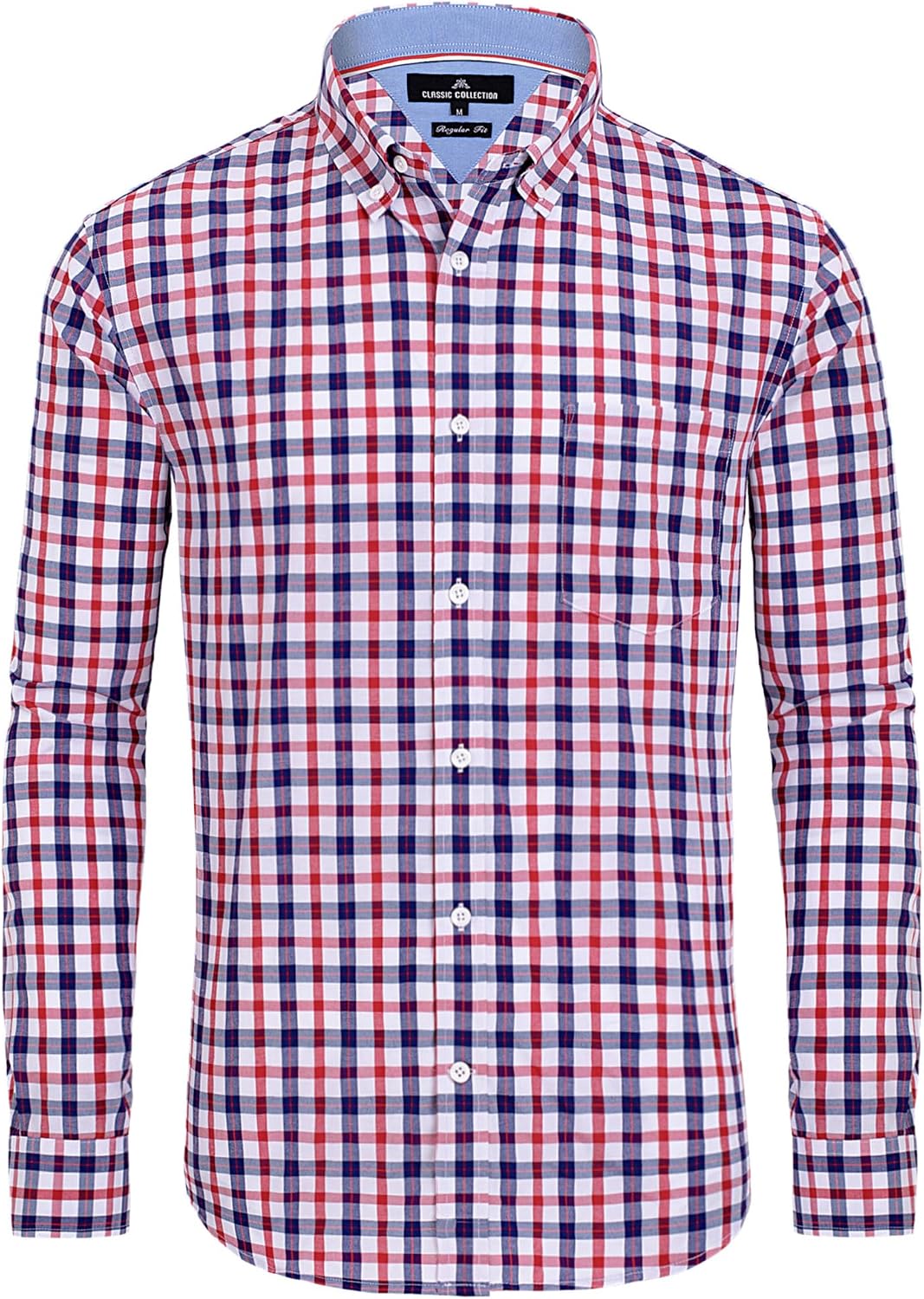 Alimens & Gentle Men's Plaid Button Down Shirts Cotton Long Sleeve Dress Shirts Regular Fit Gingham Shirts Red, Check