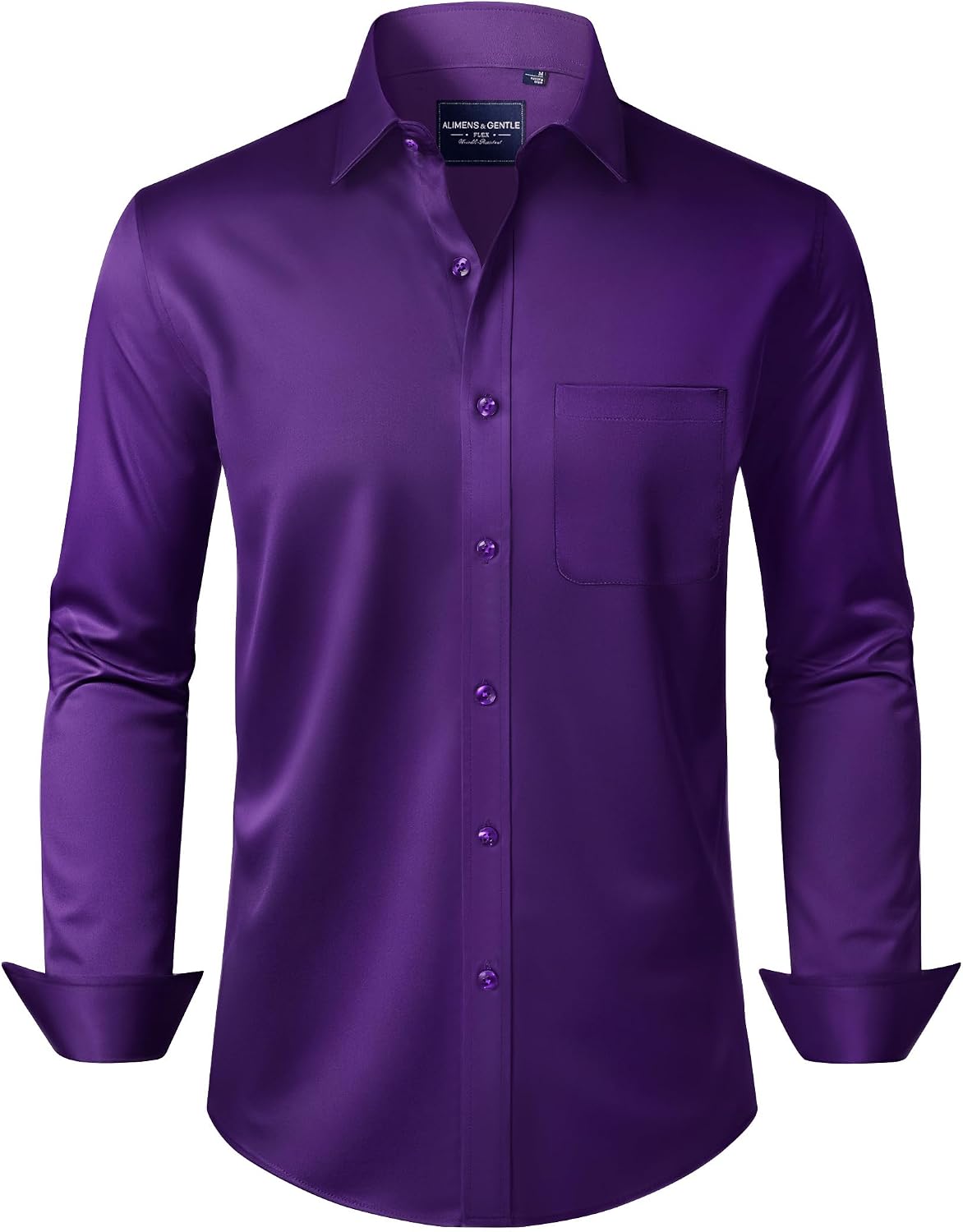 Alimens & Gentle Men's Dress Shirts Long Sleeve Wrinkle-Free Stretch Shirts Solid Formal Button Down Shirt with Pocket Purple