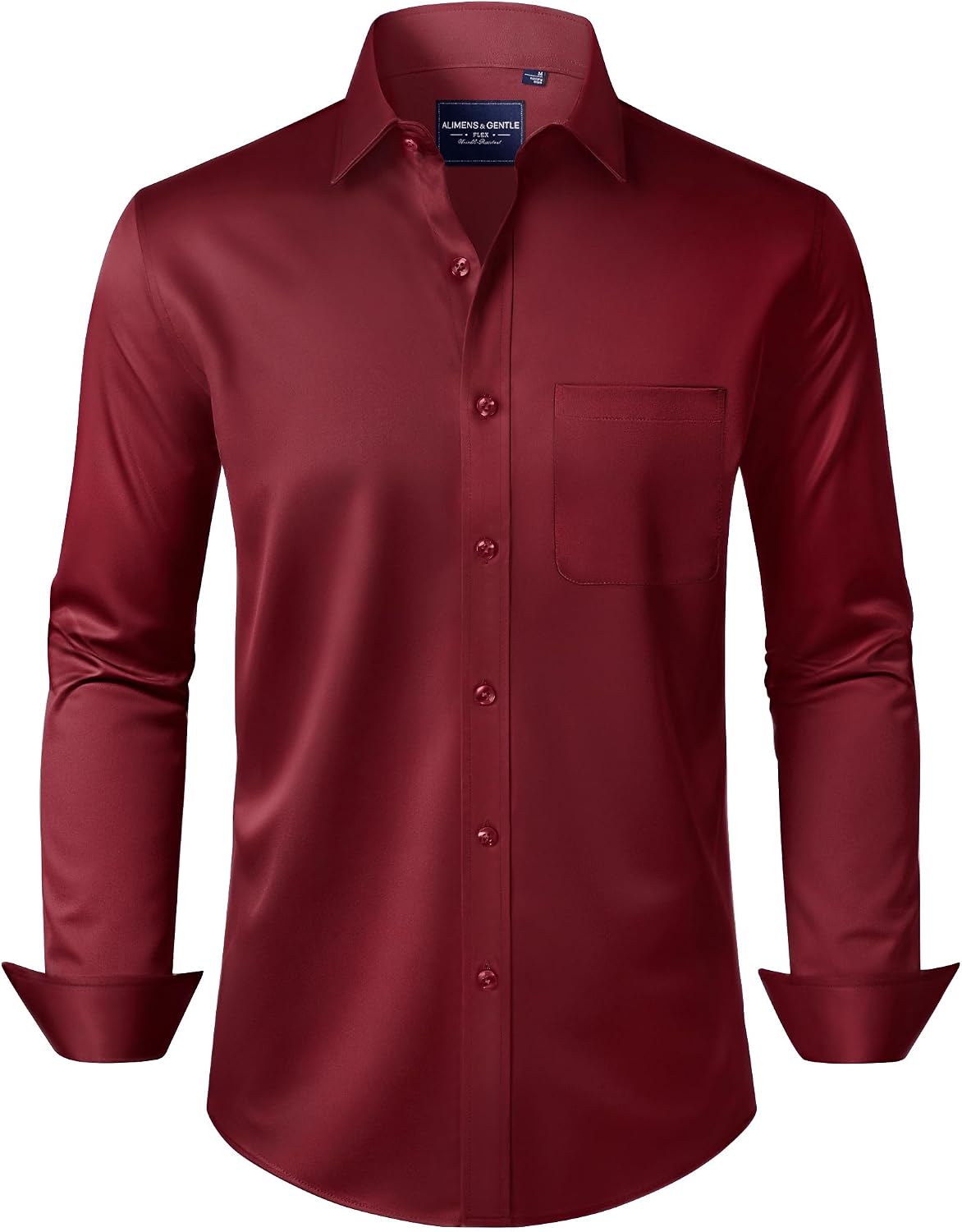 Alimens & Gentle Men's Dress Shirts Long Sleeve Wrinkle-Free Stretch Shirts Solid Formal Button Down Shirt with Pocket Burgundy