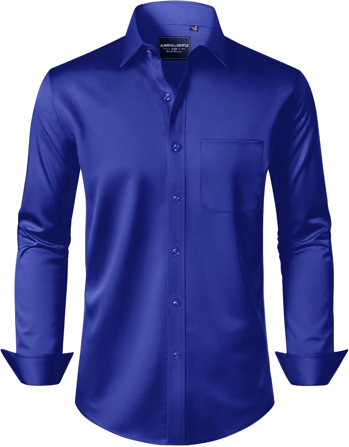 Alimens & Gentle Men's Dress Shirts Long Sleeve Wrinkle-Free Stretch Shirts Solid Formal Button Down Shirt with Pocket Royal Blue