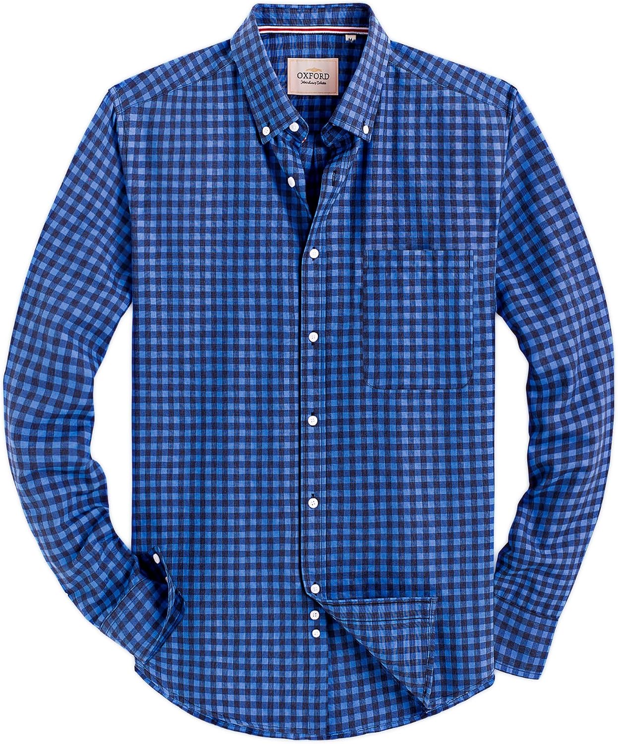 Alimens & Gentle Mens Solid Oxford Shirt Long Sleeve Dress Shirt Work Casual Button Down Shirts with Pocket Plaid-blue Black