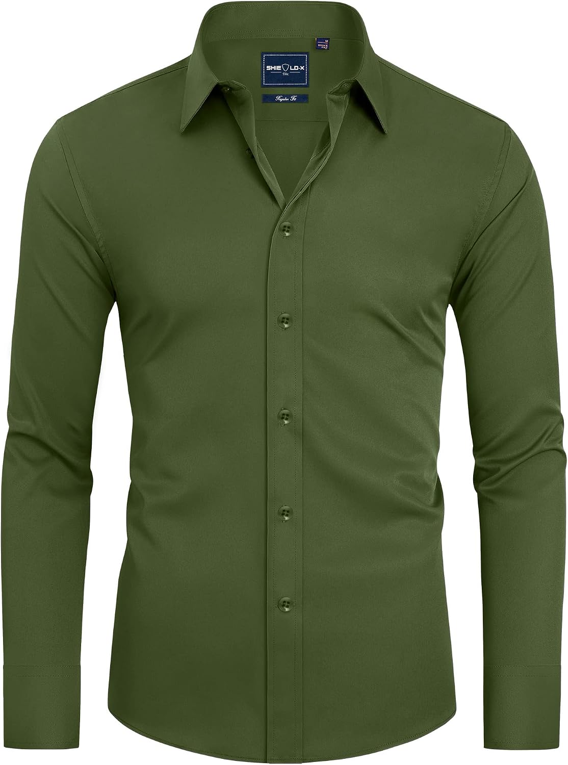 Alimens & Gentle Mens Stain Shield Dress Shirts Slim Fit Button Down Shirt Army Green