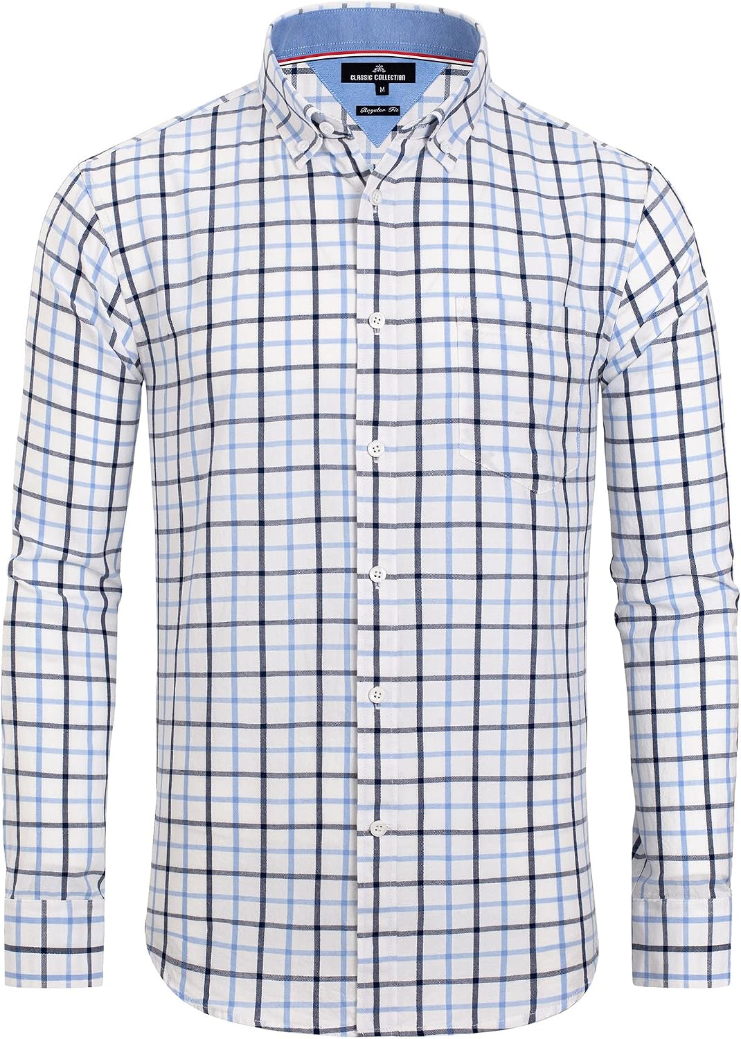 Alimens & Gentle Men's Plaid Button Down Shirts Cotton Long Sleeve Dress Shirts Regular Fit Gingham Shirts Navy, Gingham
