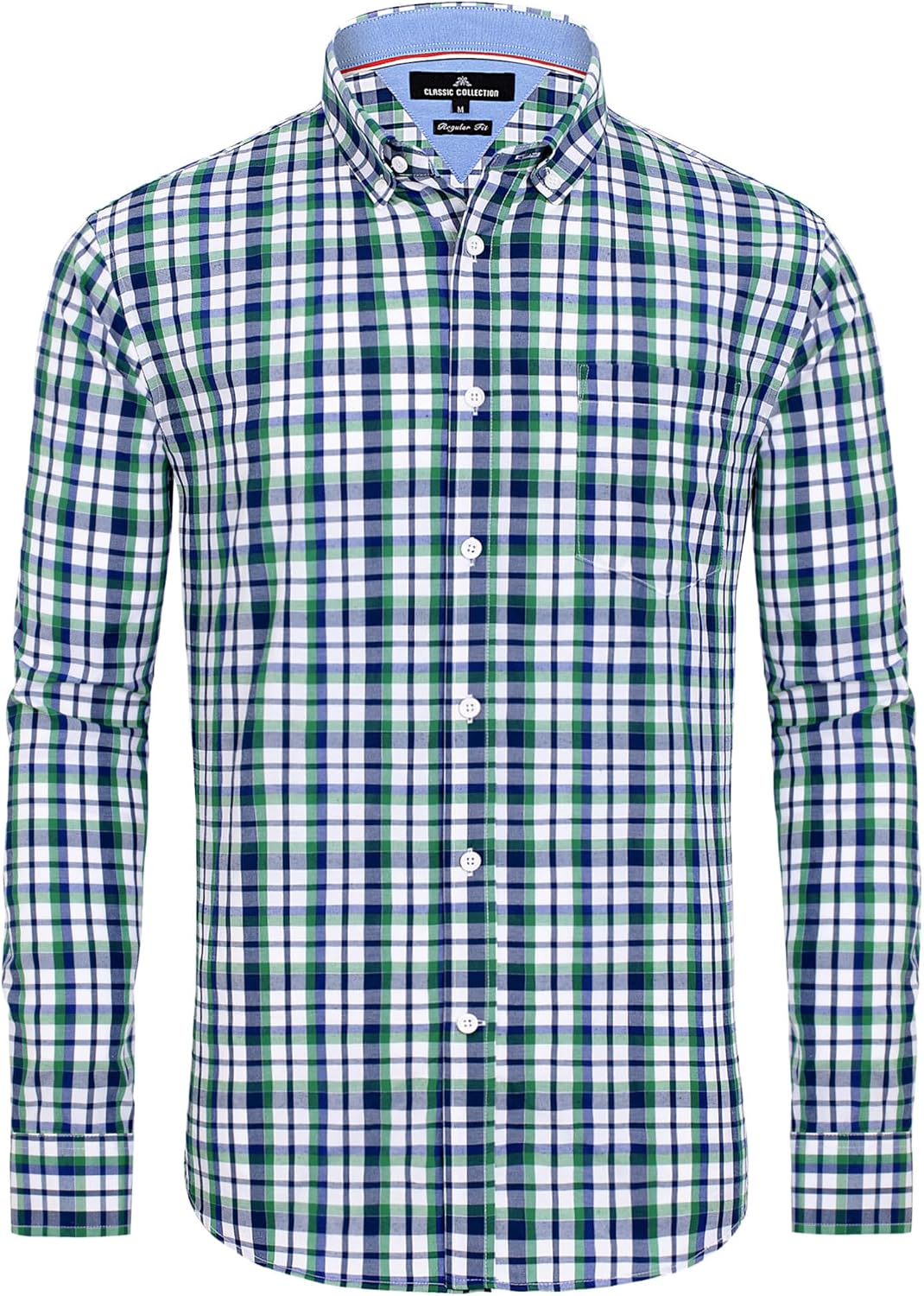 Alimens & Gentle Men's Plaid Button Down Shirts Cotton Long Sleeve Dress Shirts Regular Fit Gingham Shirts Green Black, Plaid