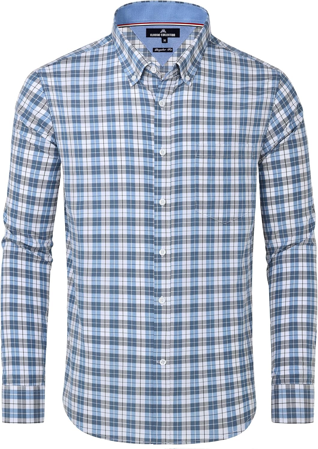 Alimens & Gentle Men's Plaid Button Down Shirts Cotton Long Sleeve Dress Shirts Regular Fit Gingham Shirts Blue Plaid