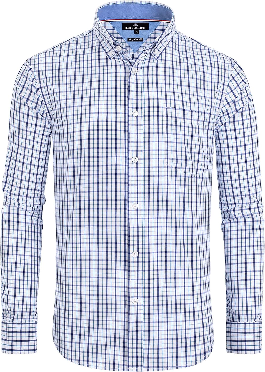 Alimens & Gentle Men's Plaid Button Down Shirts Cotton Long Sleeve Dress Shirts Regular Fit Gingham Shirts Blue Navy, Small Plaid