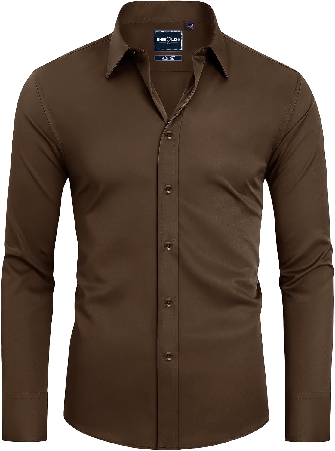 Alimens & Gentle Mens Stain Shield Dress Shirts Slim Fit Button Down Shirt Brown