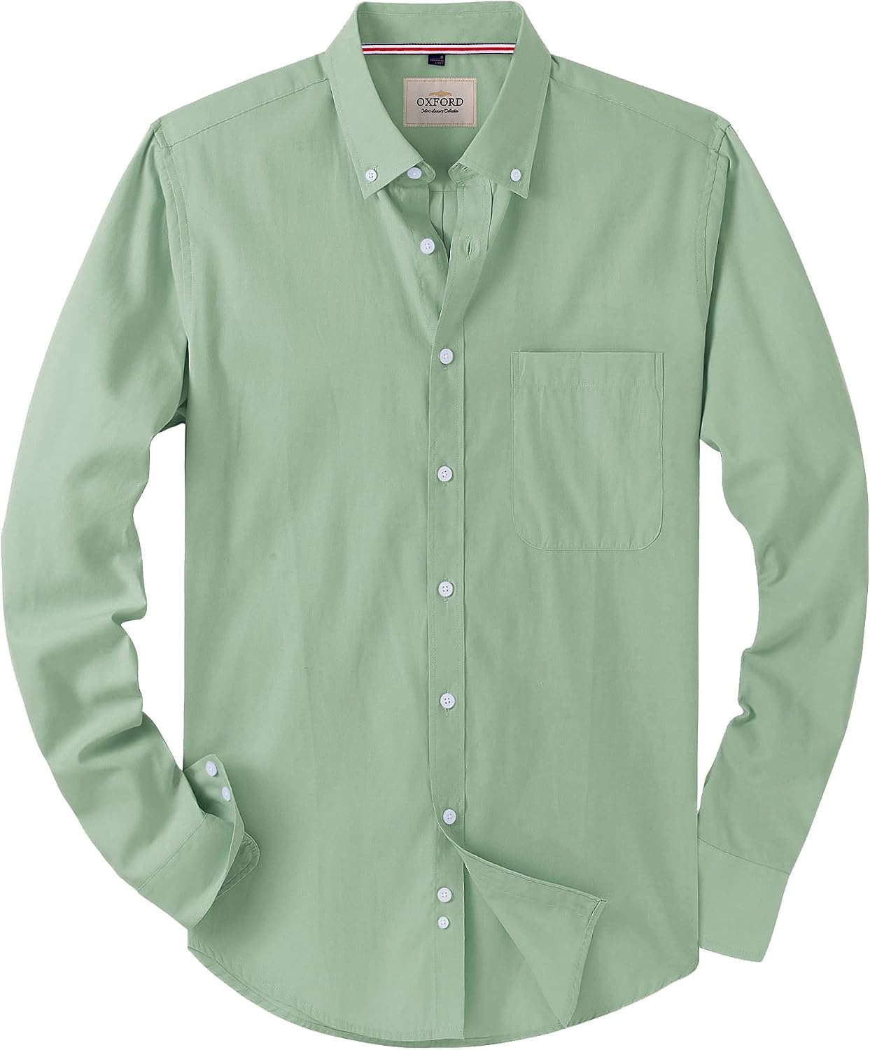 Alimens & Gentle Mens Solid Oxford Shirt Long Sleeve Dress Shirt Work Casual Button Down Shirts with Pocket Bean Green