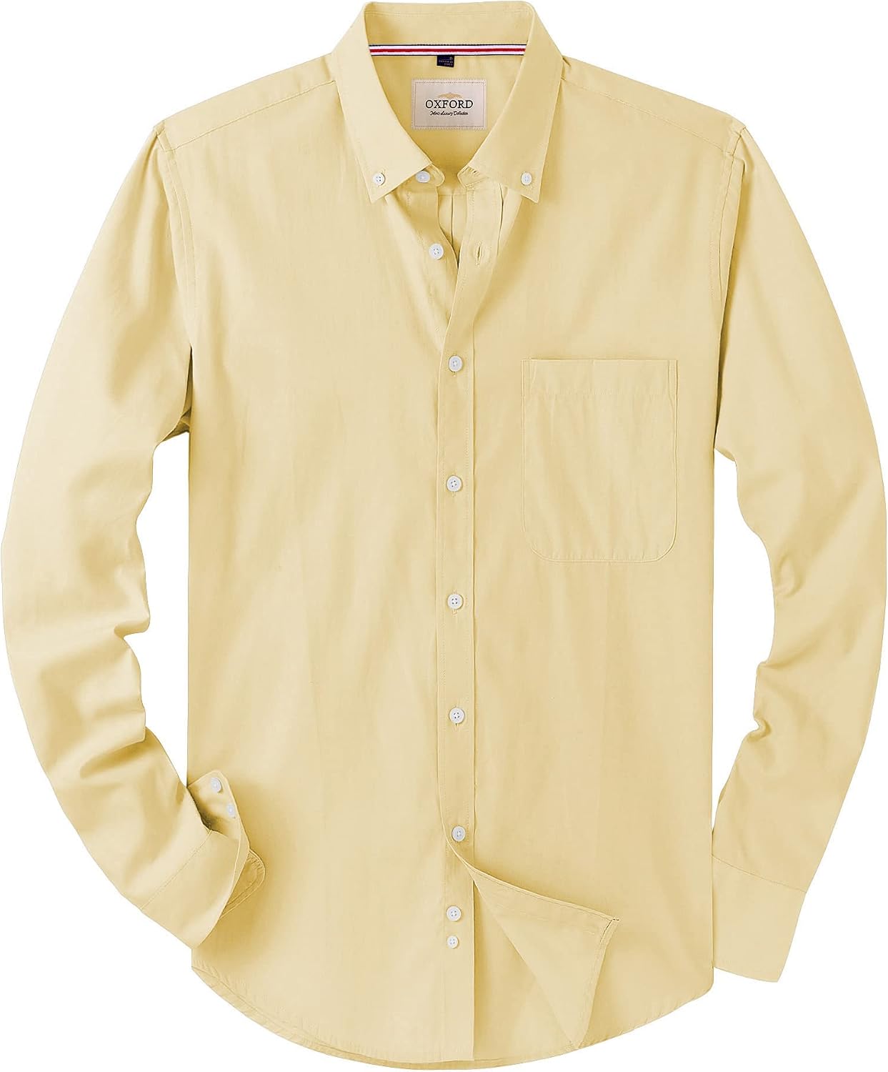 Alimens & Gentle Mens Solid Oxford Shirt Long Sleeve Dress Shirt Work Casual Button Down Shirts with Pocket Yellow