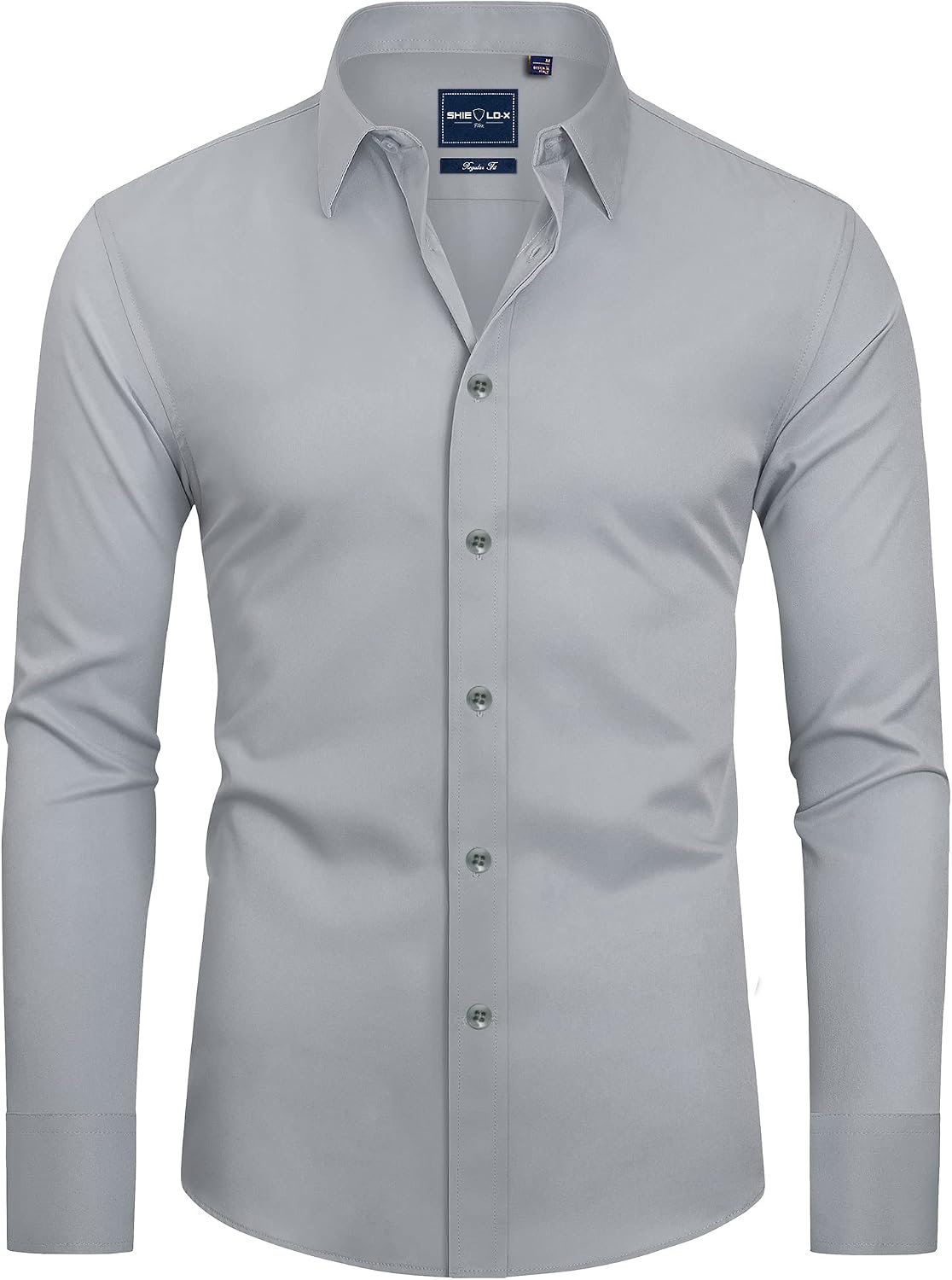 Alimens & Gentle Mens Stain Shield Dress Shirts Slim Fit Button Down Shirt Light Grey