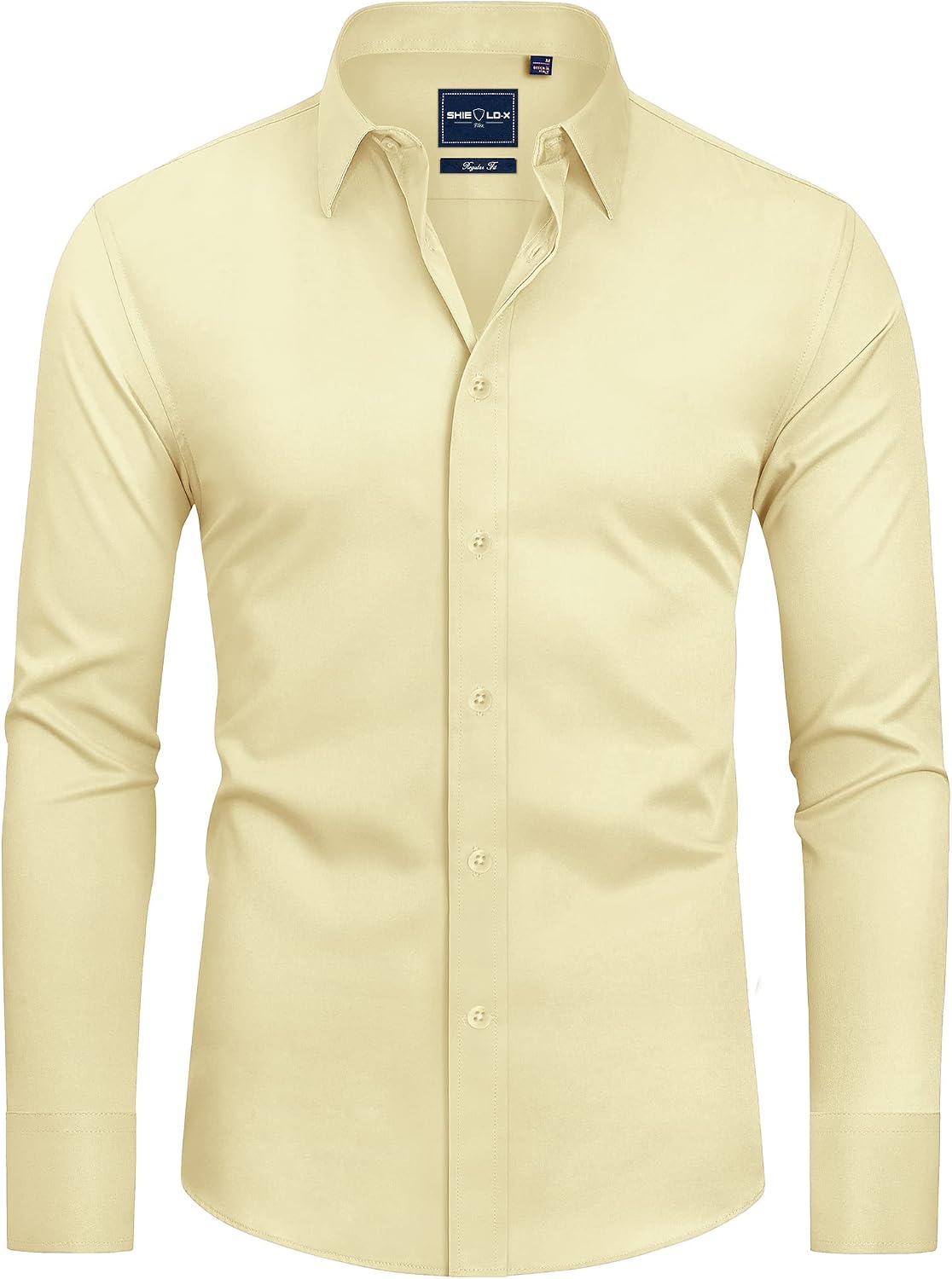 Alimens & Gentle Mens Stain Shield Dress Shirts Slim Fit Button Down Shirt Light Yellow