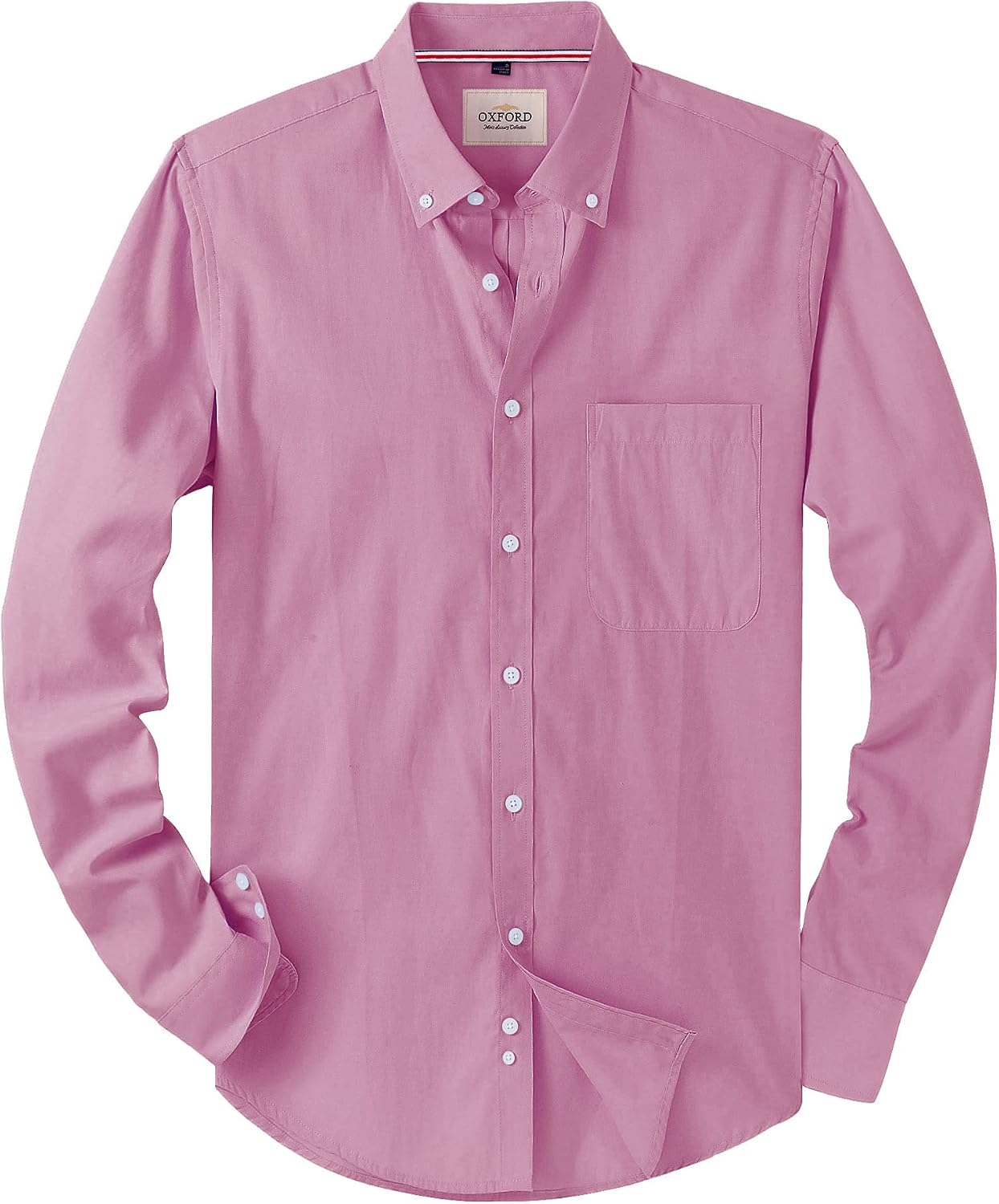 Alimens & Gentle Mens Solid Oxford Shirt Long Sleeve Dress Shirt Work Casual Button Down Shirts with Pocket Dark Pink