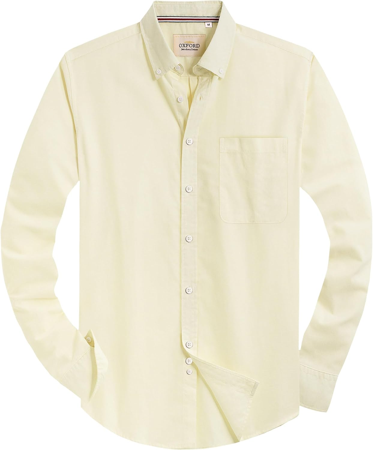 Alimens & Gentle Mens Solid Oxford Shirt Long Sleeve Dress Shirt Work Casual Button Down Shirts with Pocket Light Yellow