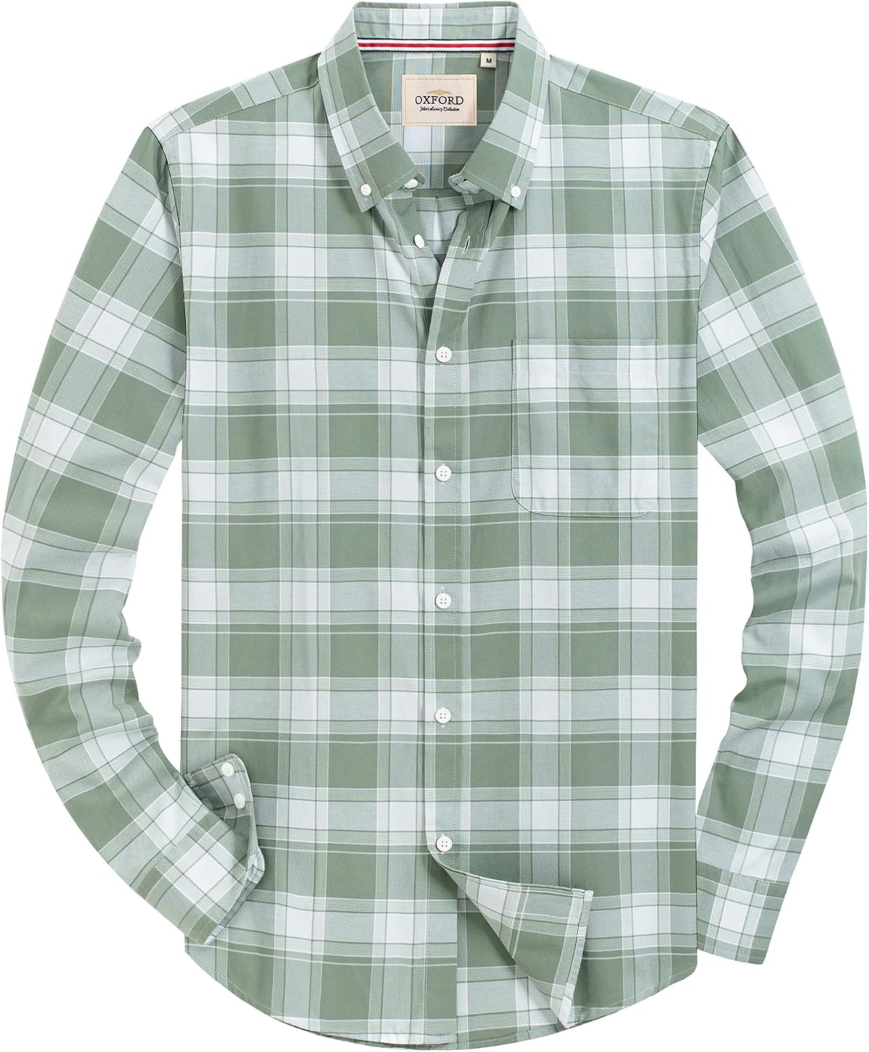 Alimens & Gentle Mens Solid Oxford Shirt Long Sleeve Dress Shirt Work Casual Button Down Shirts with Pocket Check-b Green