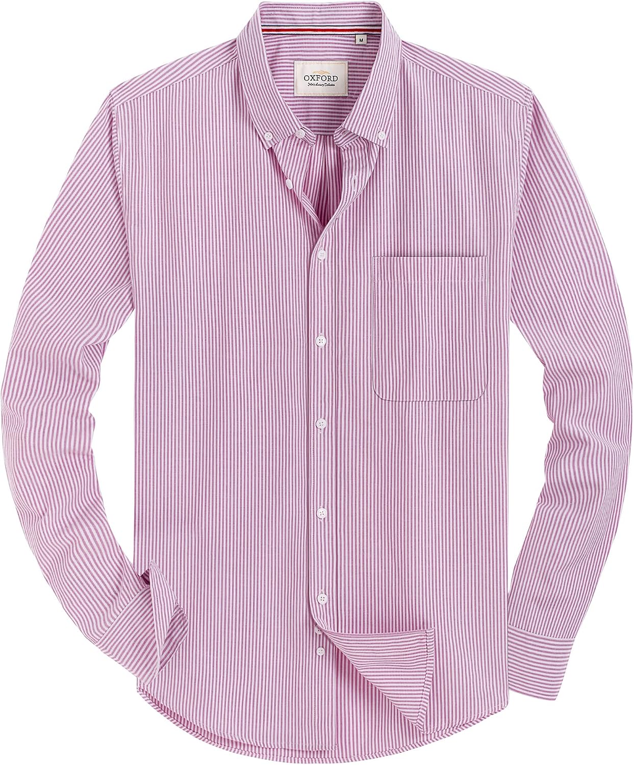 Alimens & Gentle Mens Solid Oxford Shirt Long Sleeve Dress Shirt Work Casual Button Down Shirts with Pocket Striped-pink