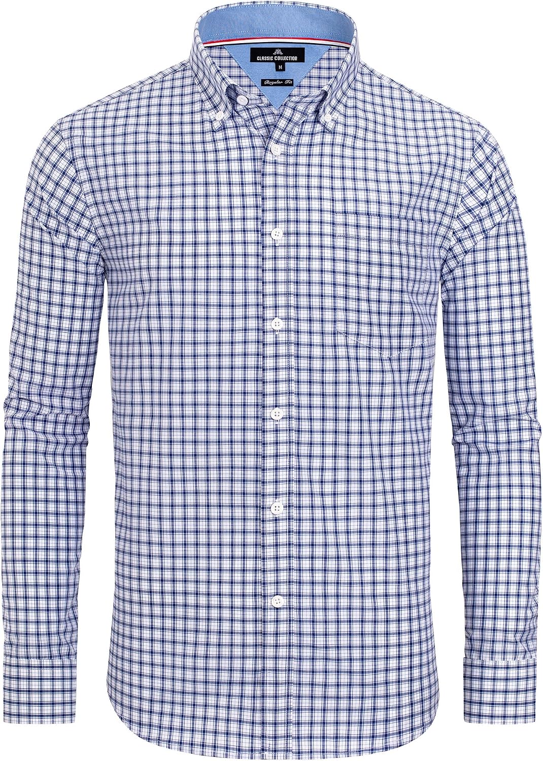 Alimens & Gentle Men's Plaid Button Down Shirts Cotton Long Sleeve Dress Shirts Regular Fit Gingham Shirts Blue, Gingham