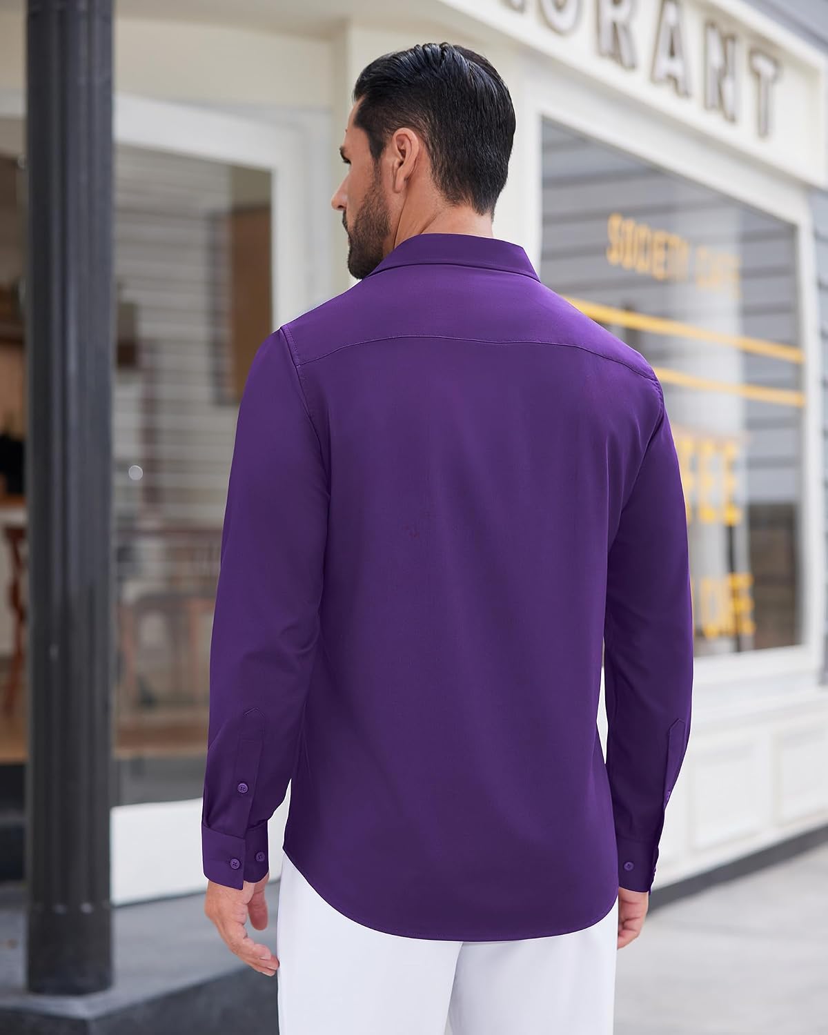 Mens Dress Shirt Long Sleeve Wrinkle Free Stretch Button Down Shirt Purple