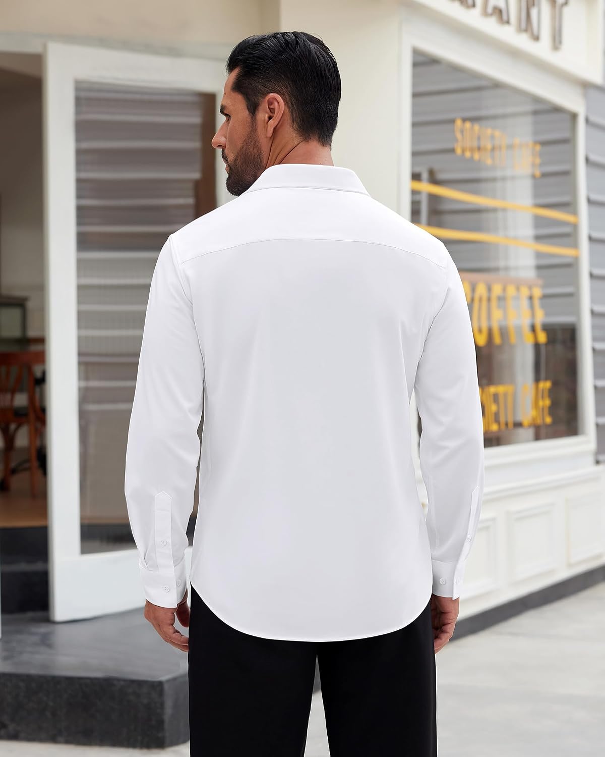 Mens Dress Shirt Long Sleeve Wrinkle Free Stretch Button Down Shirt White