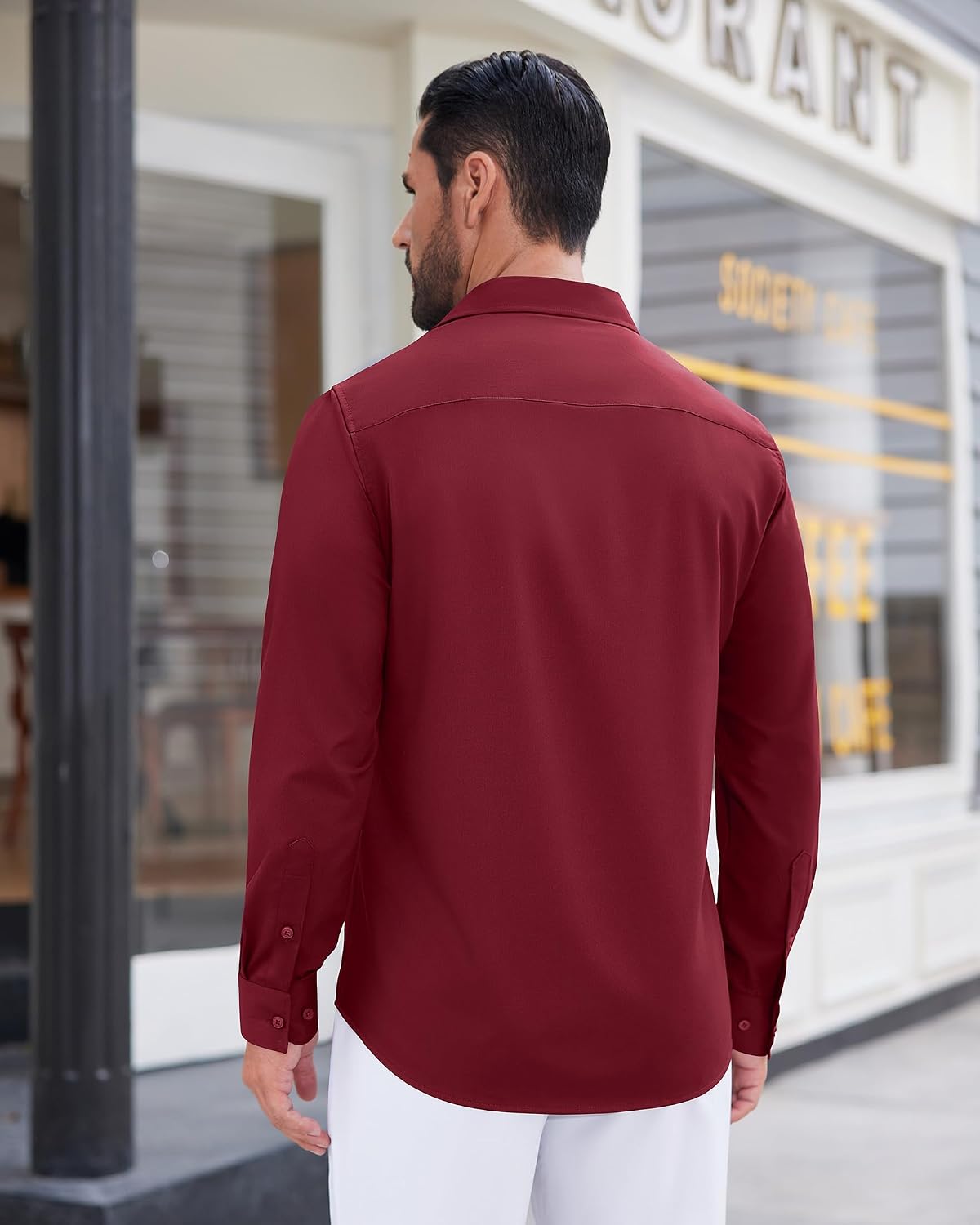 Mens Dress Shirt Long Sleeve Wrinkle Free Stretch Button Down Shirt Burgundy