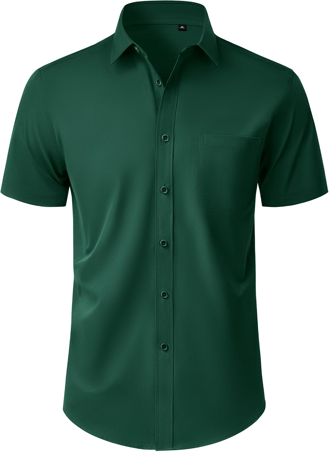 Mens Short Sleeve Dress Shirt Wrinkle Free Button Down Shirt with Pocket Green