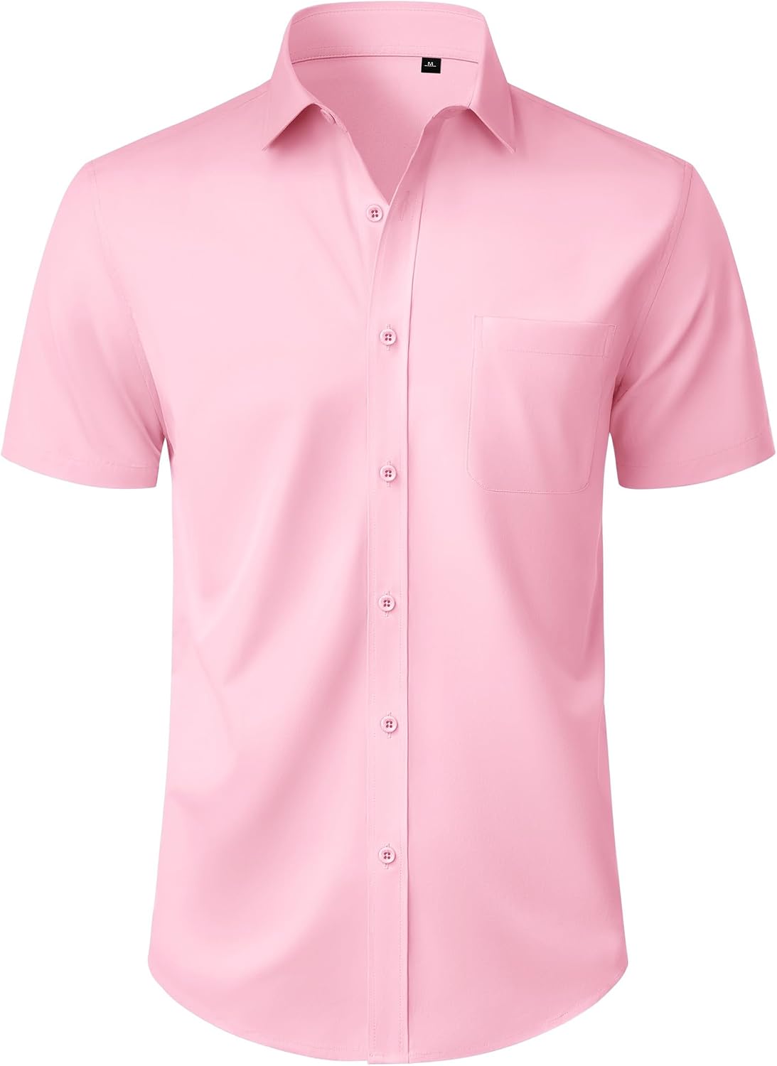 Mens Short Sleeve Dress Shirt Wrinkle Free Button Down Shirt with Pocket Pink