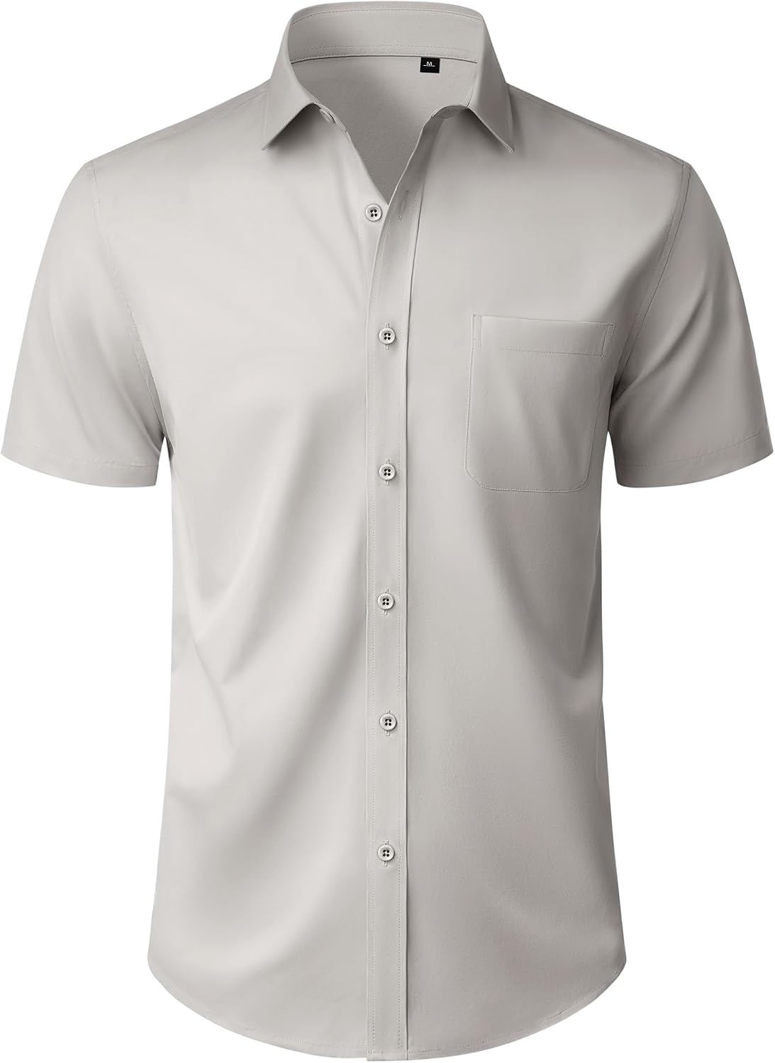 Mens Short Sleeve Dress Shirt Wrinkle Free Button Down Shirt with Pocket Light Grey