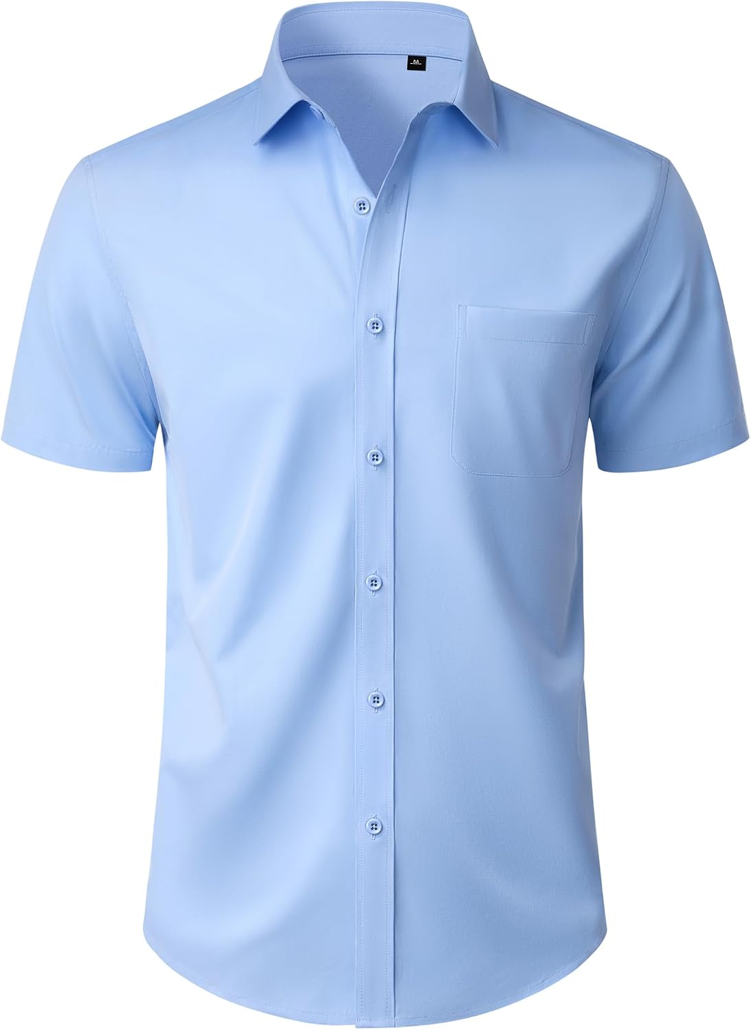 Mens Short Sleeve Dress Shirt Wrinkle Free Button Down Shirt with Pocket Light Blue