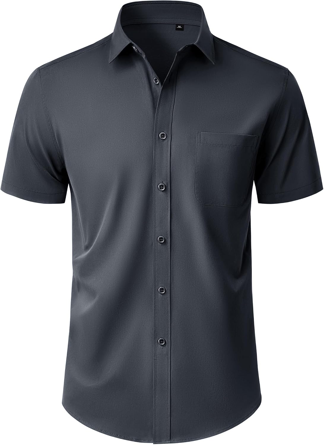 Mens Short Sleeve Dress Shirt Wrinkle Free Button Down Shirt with Pocket Dark Grey