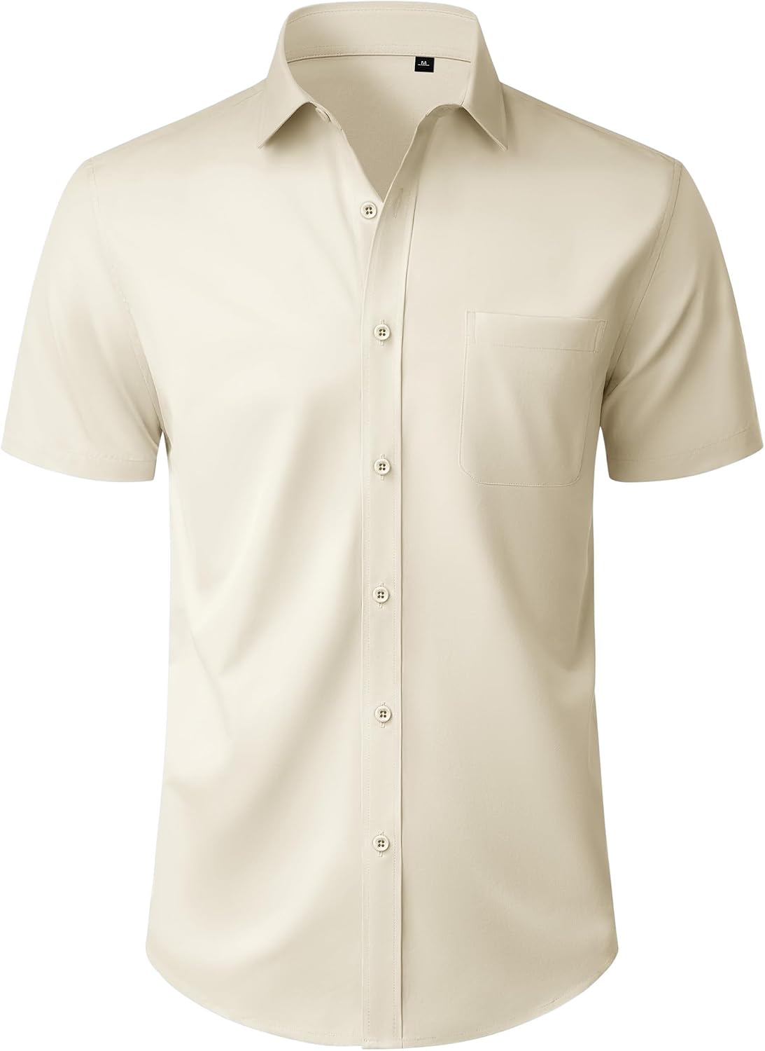 Mens Short Sleeve Dress Shirt Wrinkle Free Button Down Shirt with Pocket Tan