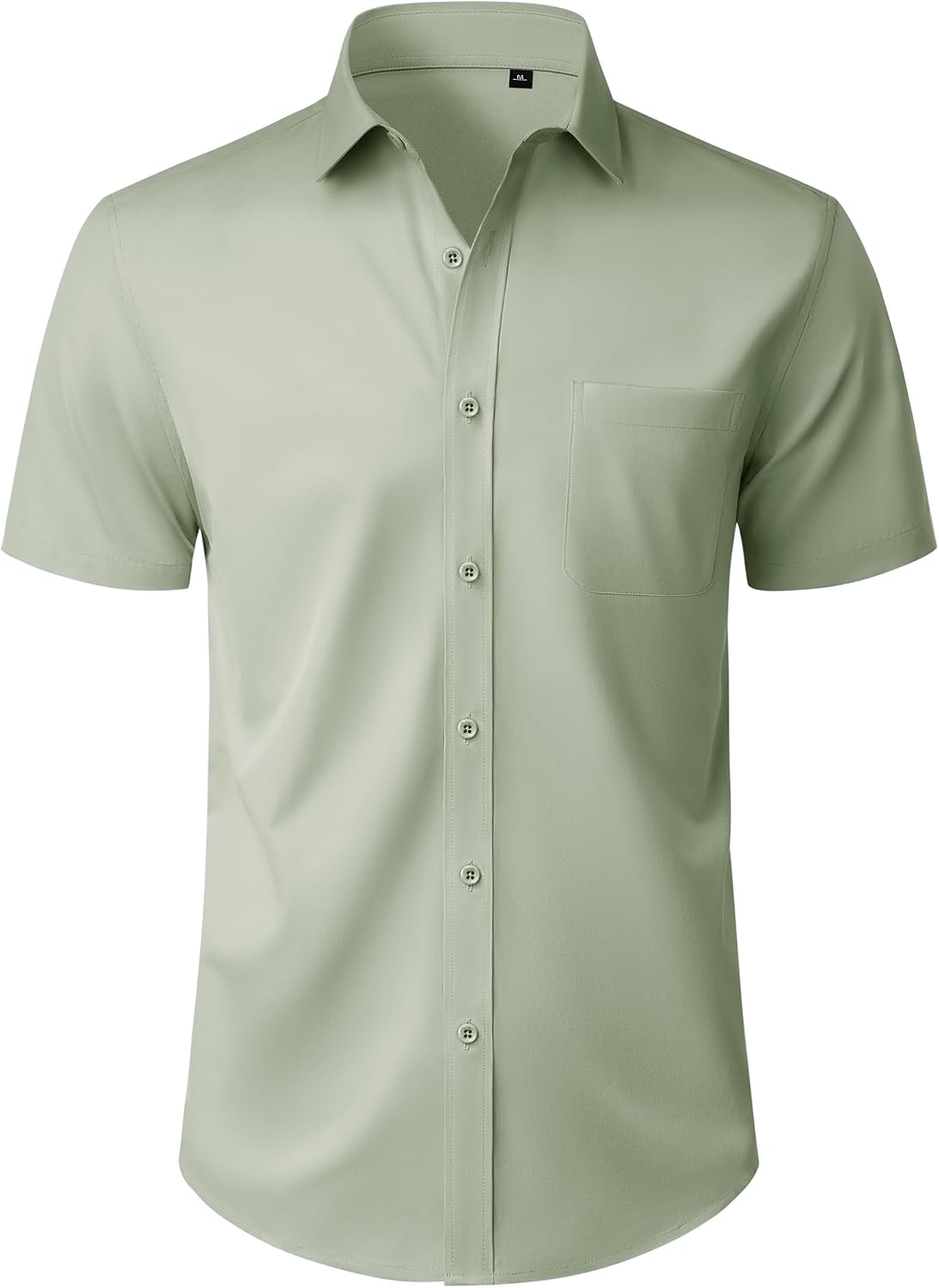 Mens Short Sleeve Dress Shirt Wrinkle Free Button Down Shirt with Pocket Sage Green