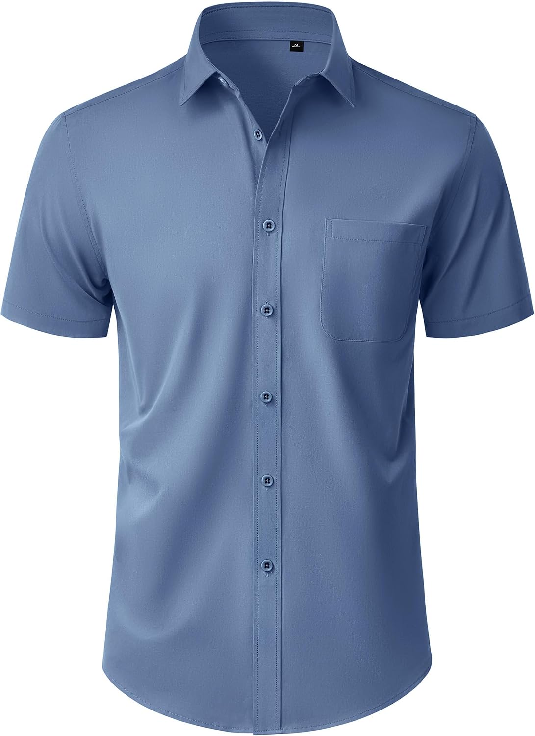 Mens Short Sleeve Dress Shirt Wrinkle Free Button Down Shirt with Pocket Dusty Blue