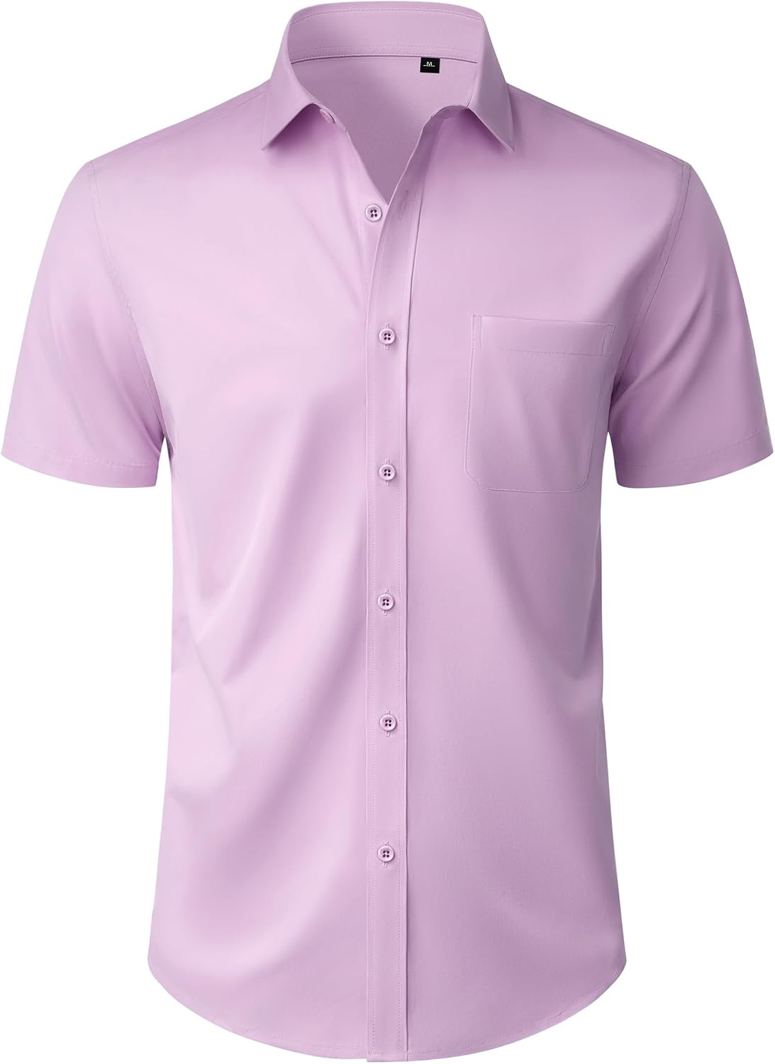 Mens Short Sleeve Dress Shirt Wrinkle Free Button Down Shirt with Pocket Lavender
