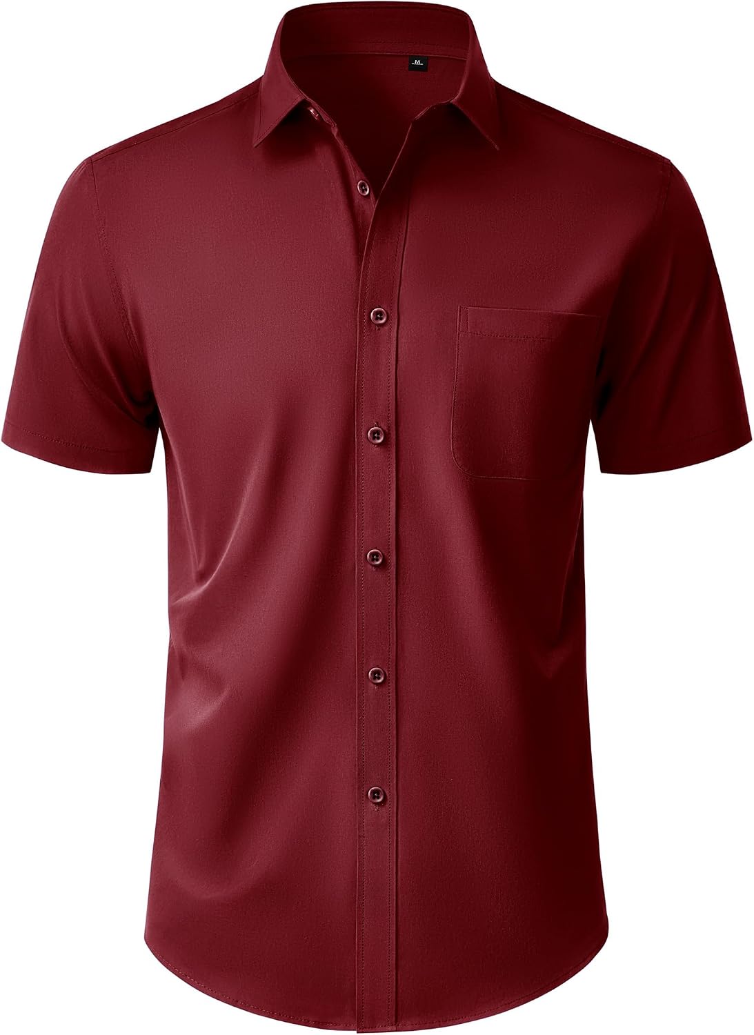 Mens Short Sleeve Dress Shirt Wrinkle Free Button Down Shirt with Pocket Burgundy
