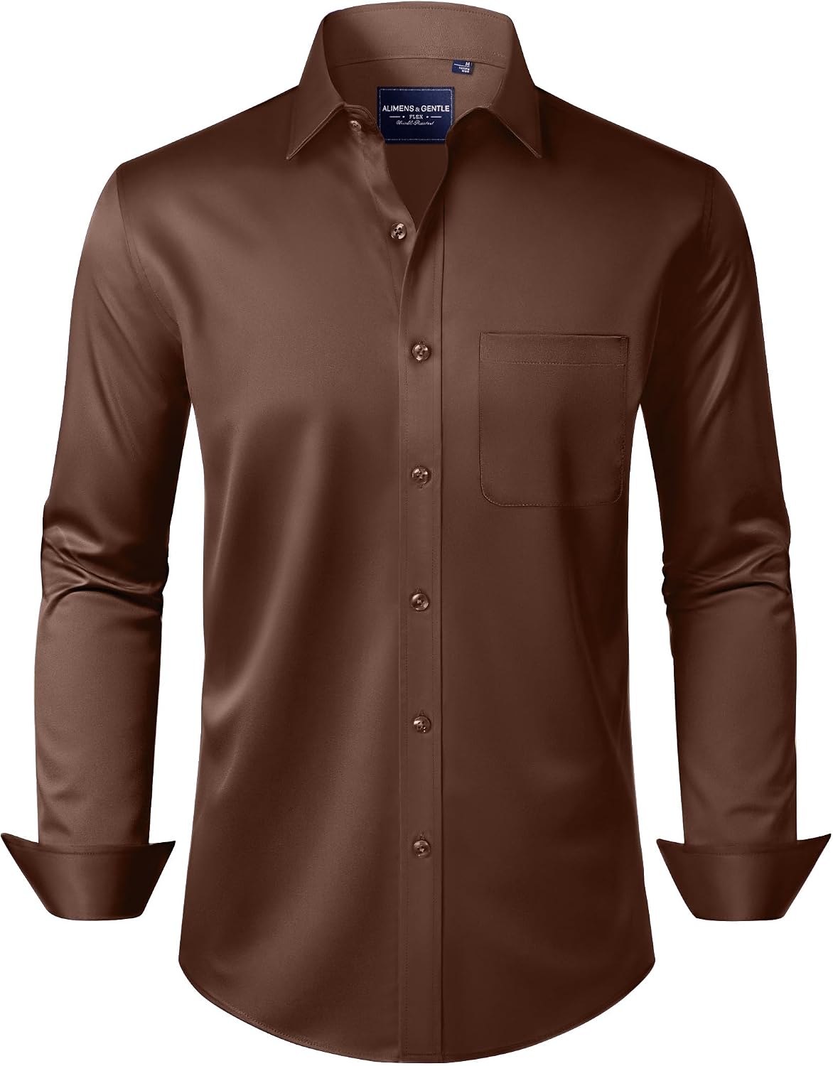 Alimens & Gentle Men's Dress Shirts Long Sleeve Wrinkle-Free Stretch Shirts Solid Formal Button Down Shirt with Pocket Coffee